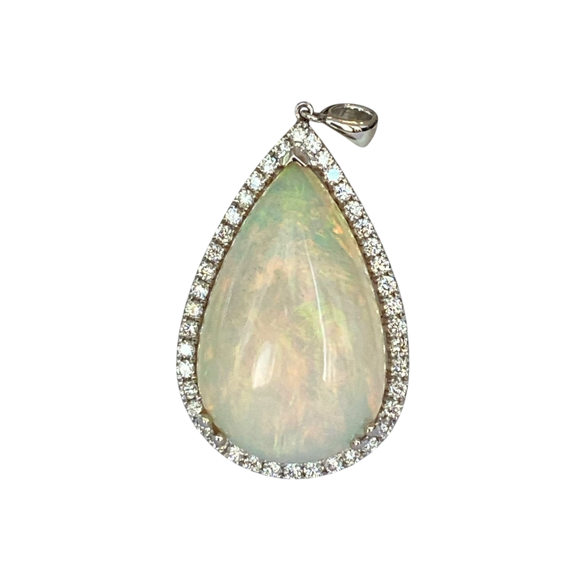 Exquisite 18.22ct White Opal & Diamond Pendant in 18K White Gold