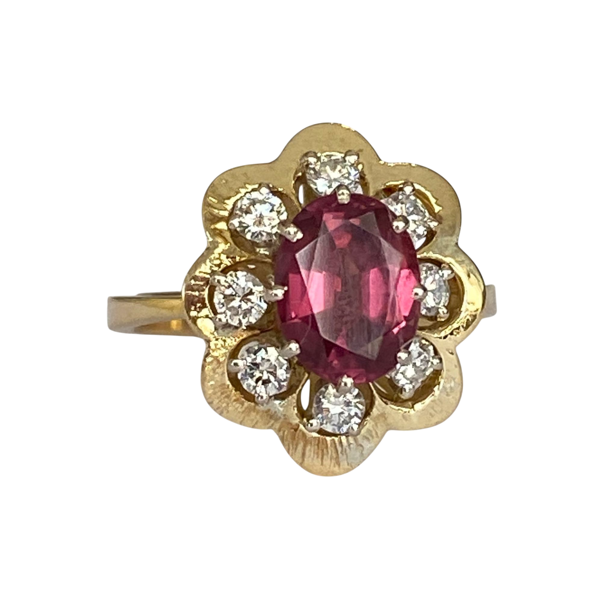 18K Yellow Gold Cocktail Ring with 1.80 Ct Garnet & Diamonds