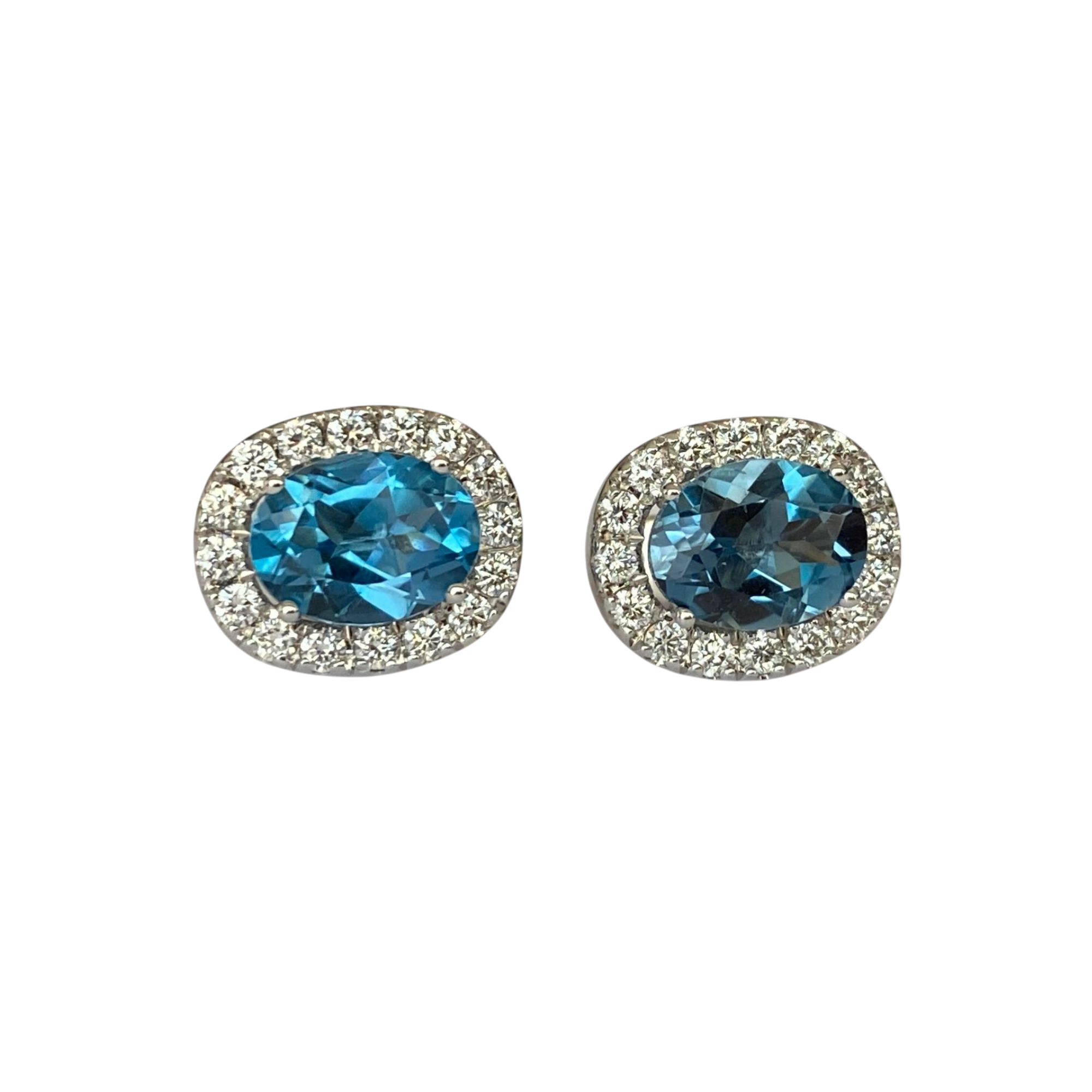 18K White Gold Stud Earrings with London Blue Topaz & Diamonds