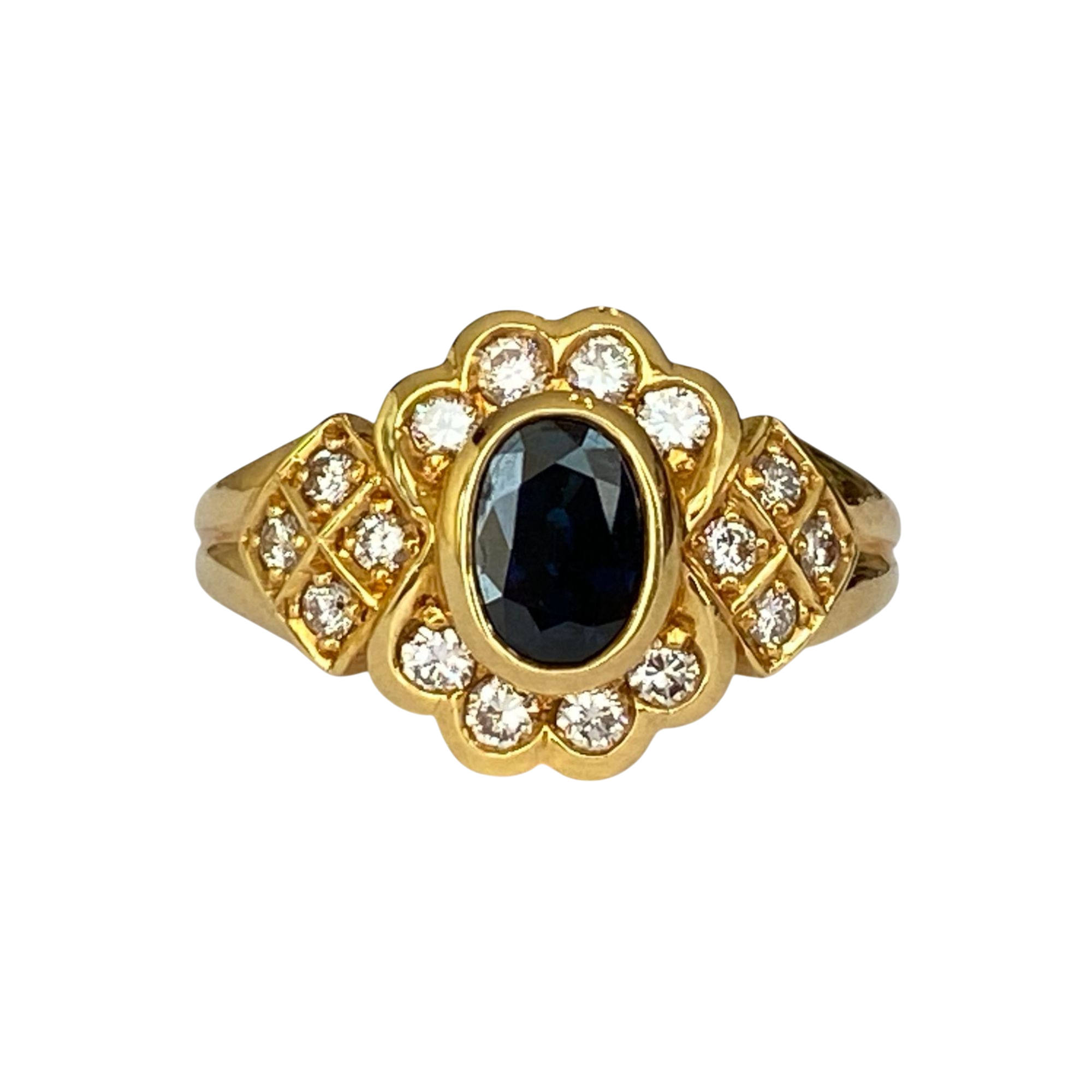 18K Yellow Gold Engagement Ring with 1.00 Ct Sapphire & Diamonds