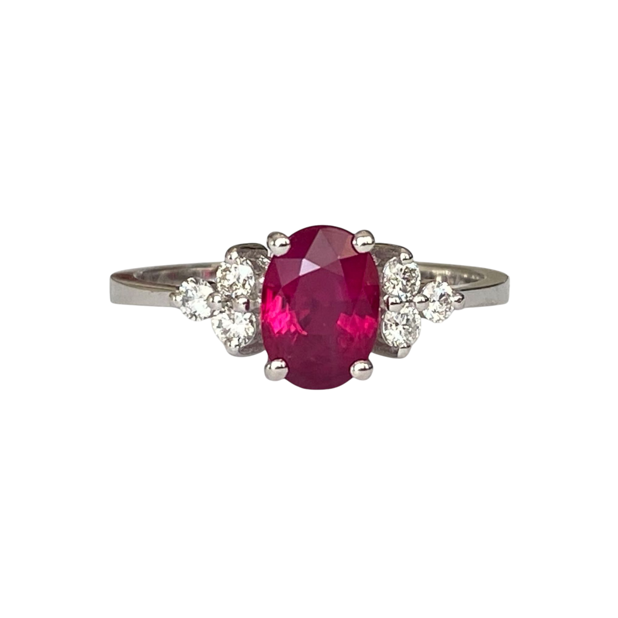 Certified 18K White Gold Engagement Ring with 1.23 ct Ruby & Diamonds