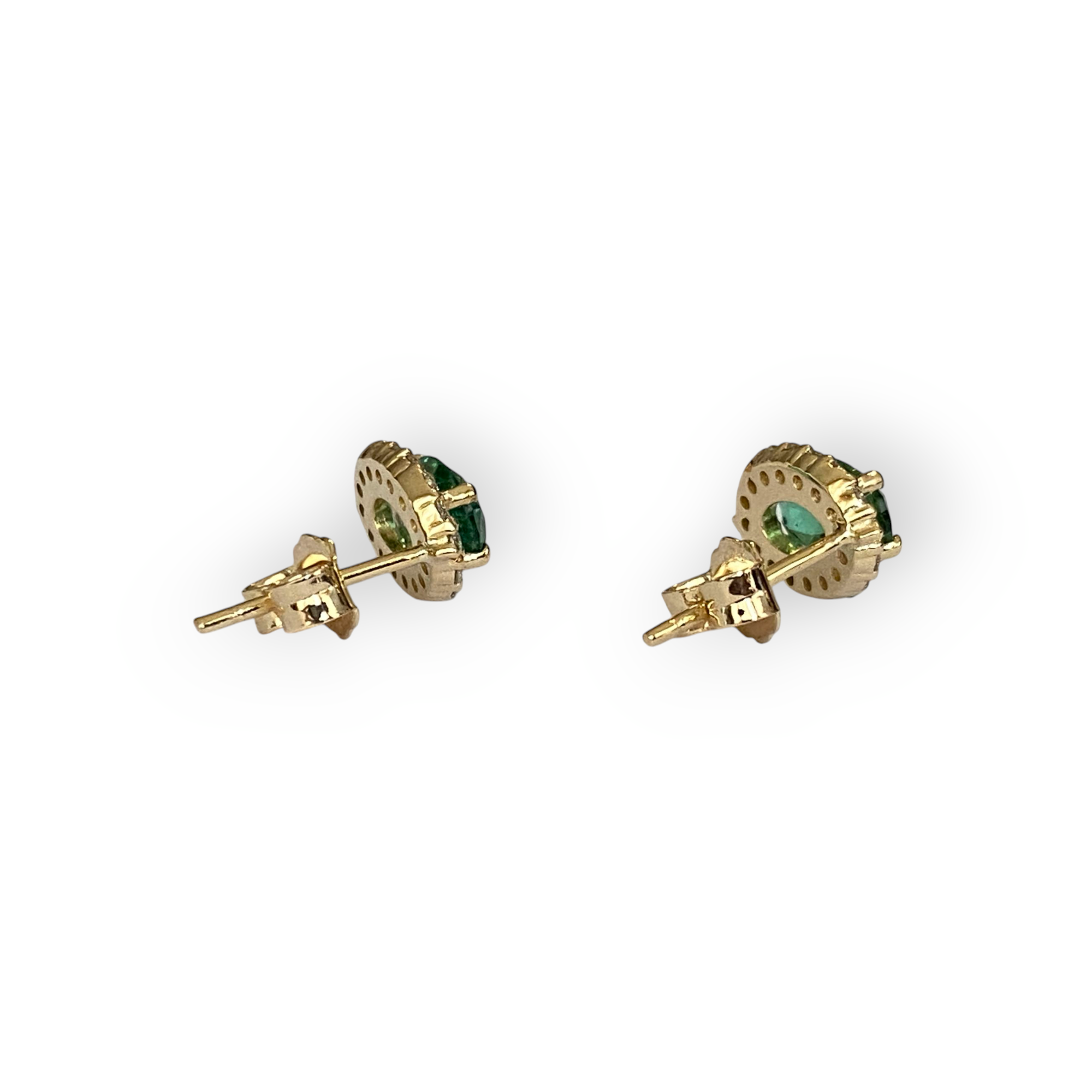 18K Yellow Gold Green Tourmaline & Diamond Halo Stud Earrings