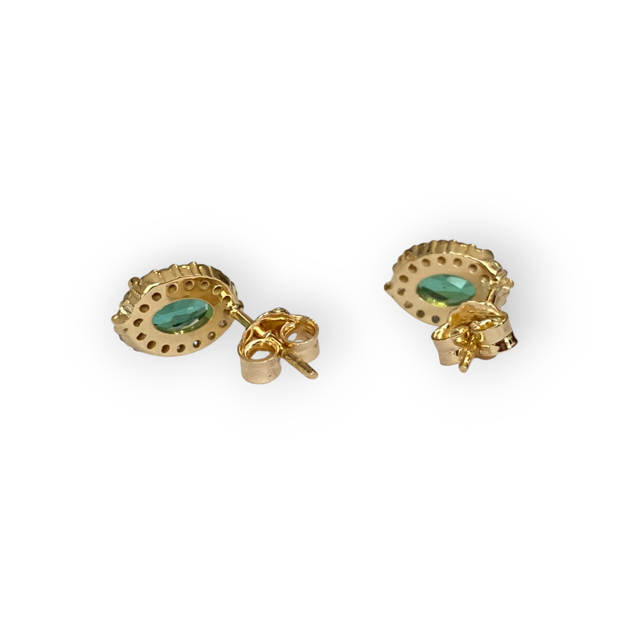 18K Yellow Gold Green Tourmaline & Diamond Halo Stud Earrings
