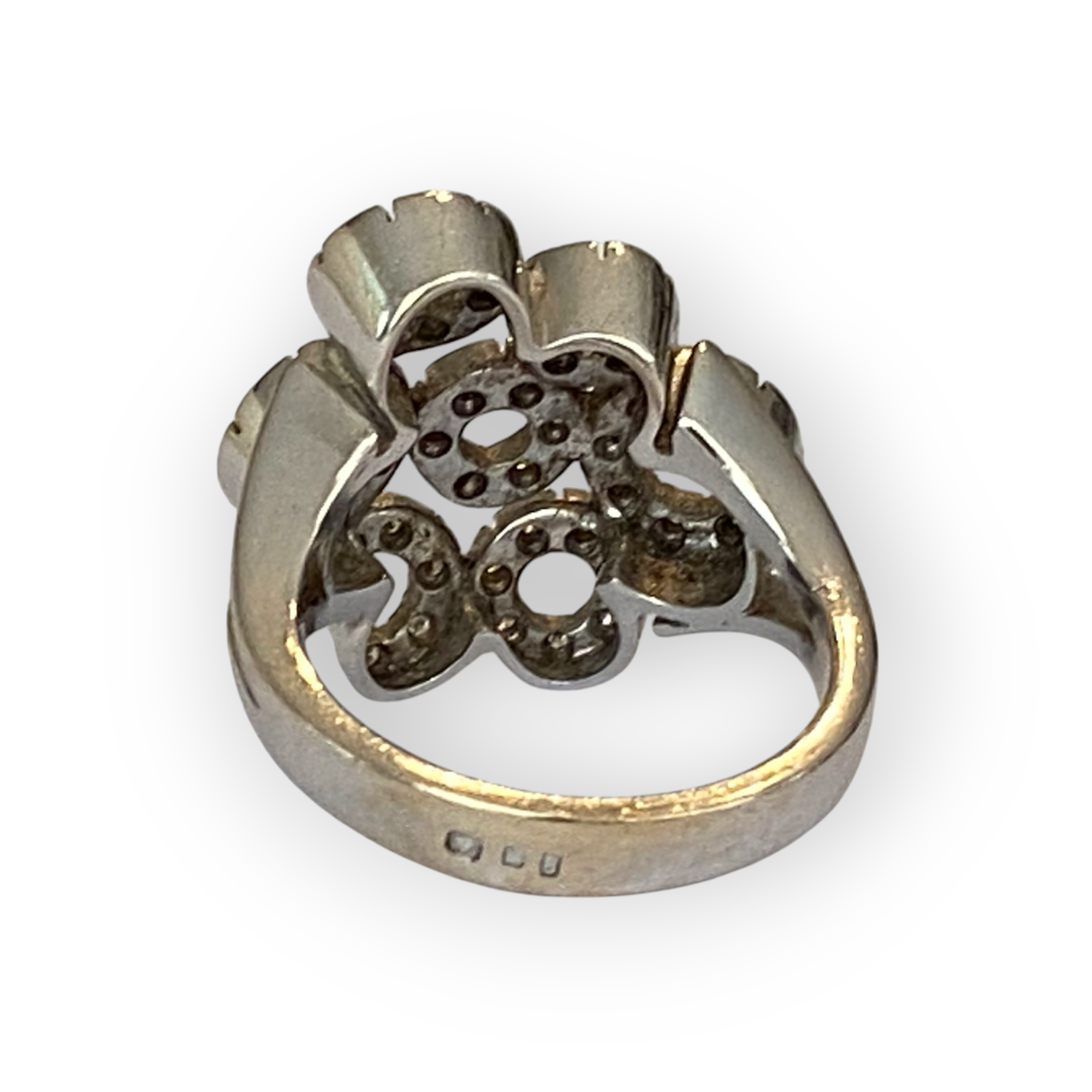 Original Vintage English Platinum Cocktail Ring with Diamonds