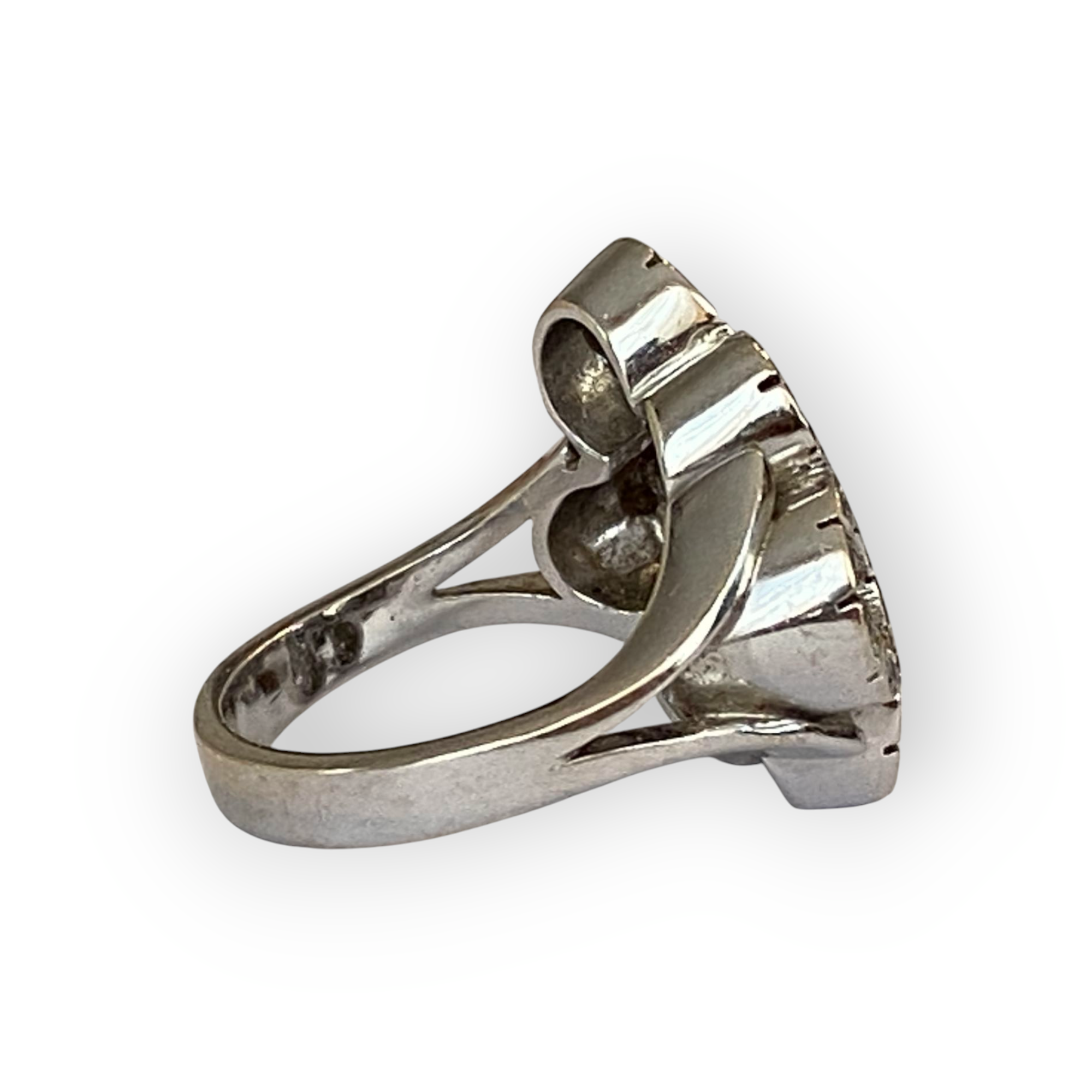 Original Vintage English Platinum Cocktail Ring with Diamonds