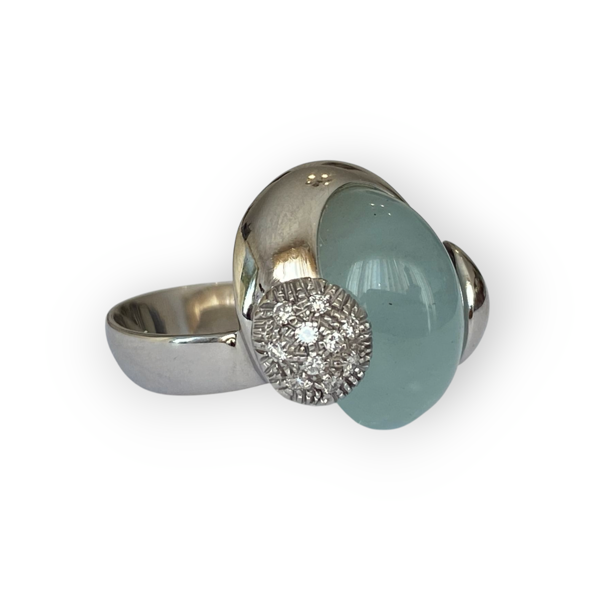 Talento Italiano 18K White Gold Fashion Ring with Cabochon Aquamarine & Diamonds