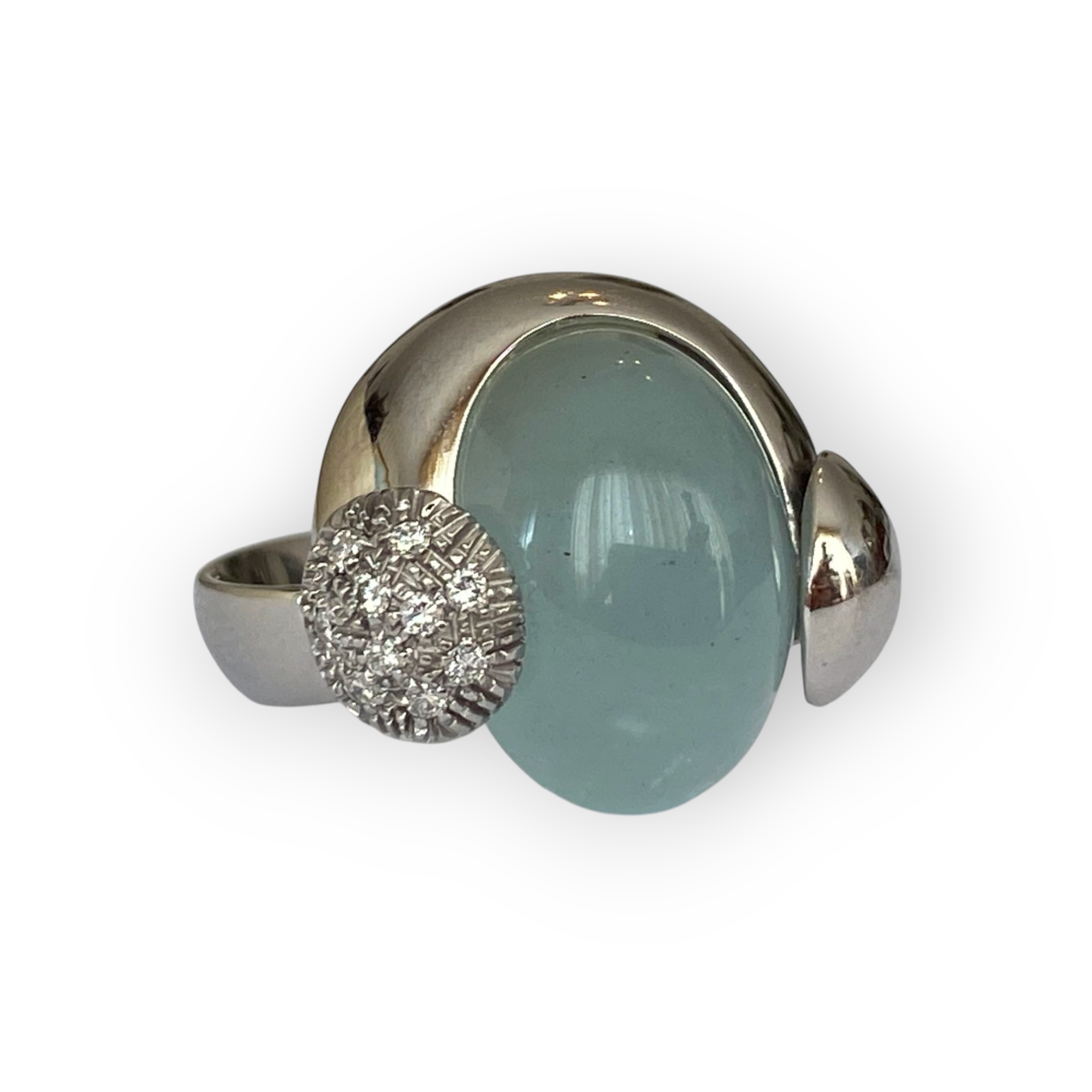 Talento Italiano 18K White Gold Fashion Ring with Cabochon Aquamarine & Diamonds