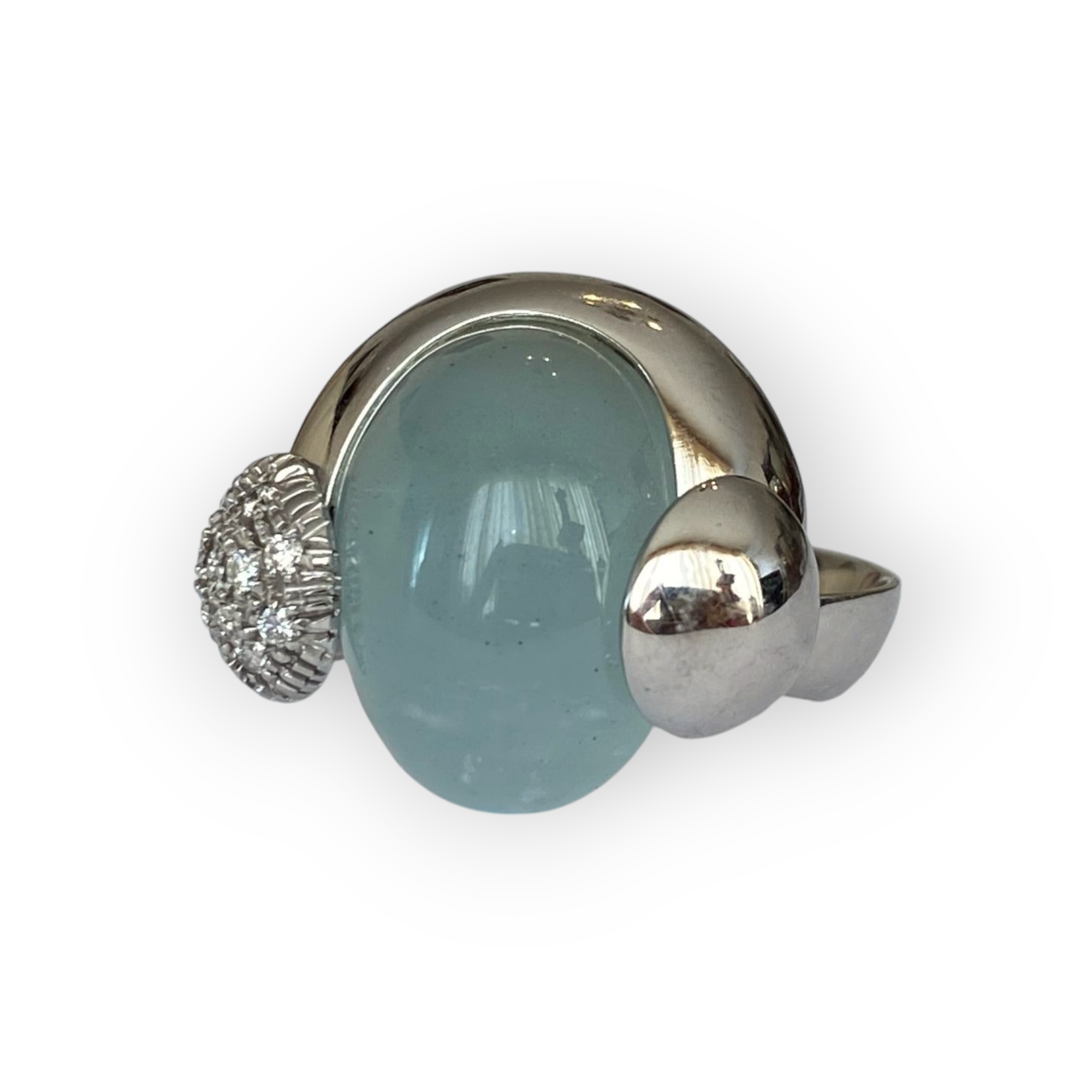 Talento Italiano 18K White Gold Fashion Ring with Cabochon Aquamarine & Diamonds