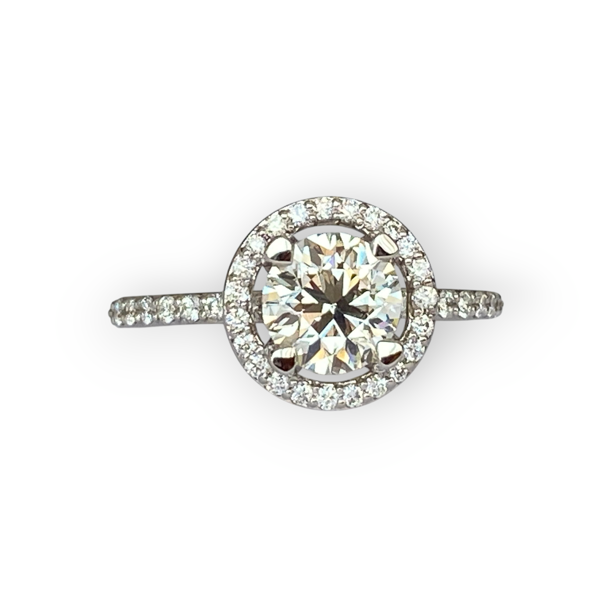 18K White Gold Solitaire Ring with 1.08 Ct Brilliant-Cut Diamond & Accent Diamonds