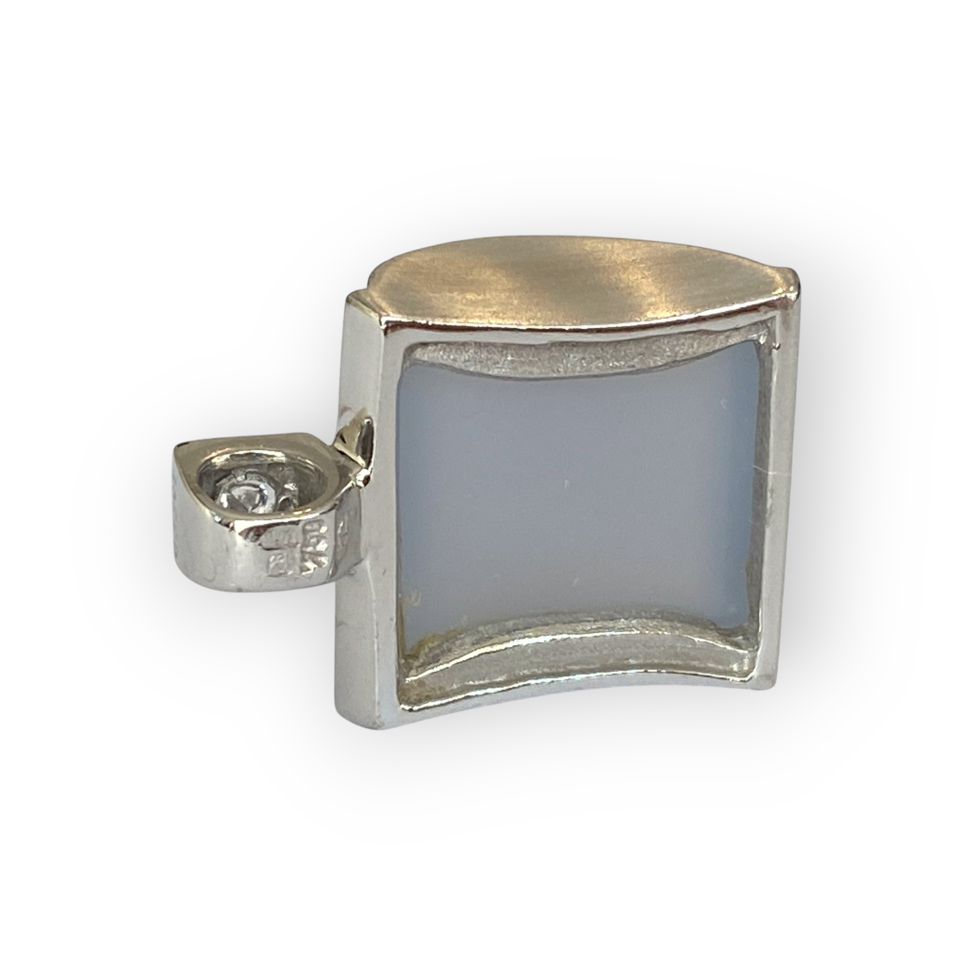 18 Karat White Gold Diamond Pendant and Chalcedony