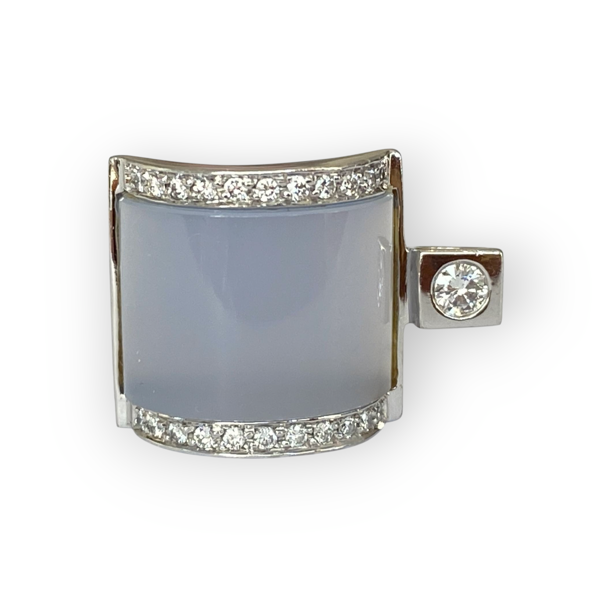 18 Karat White Gold Diamond Pendant and Chalcedony