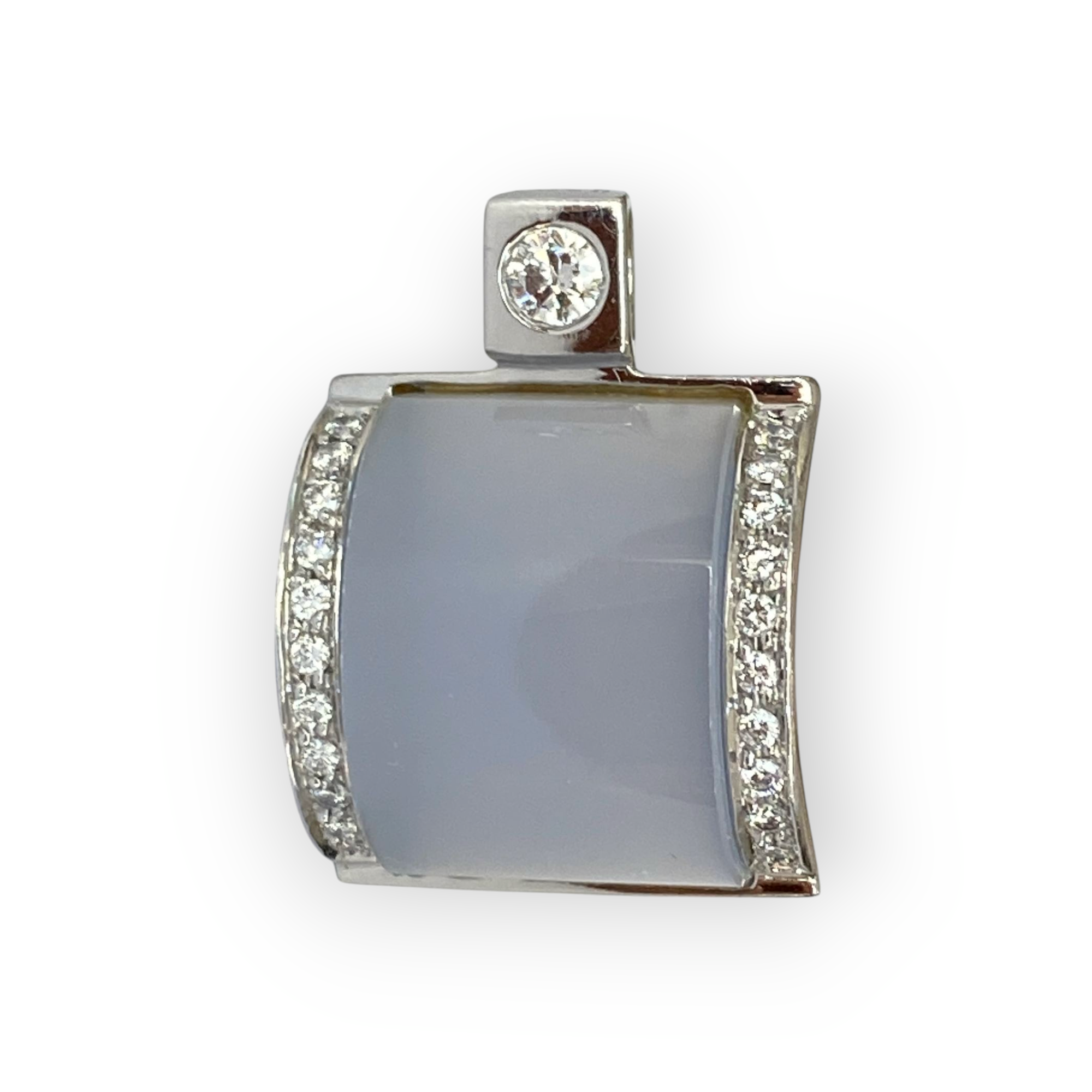 18 Karat White Gold Diamond Pendant and Chalcedony