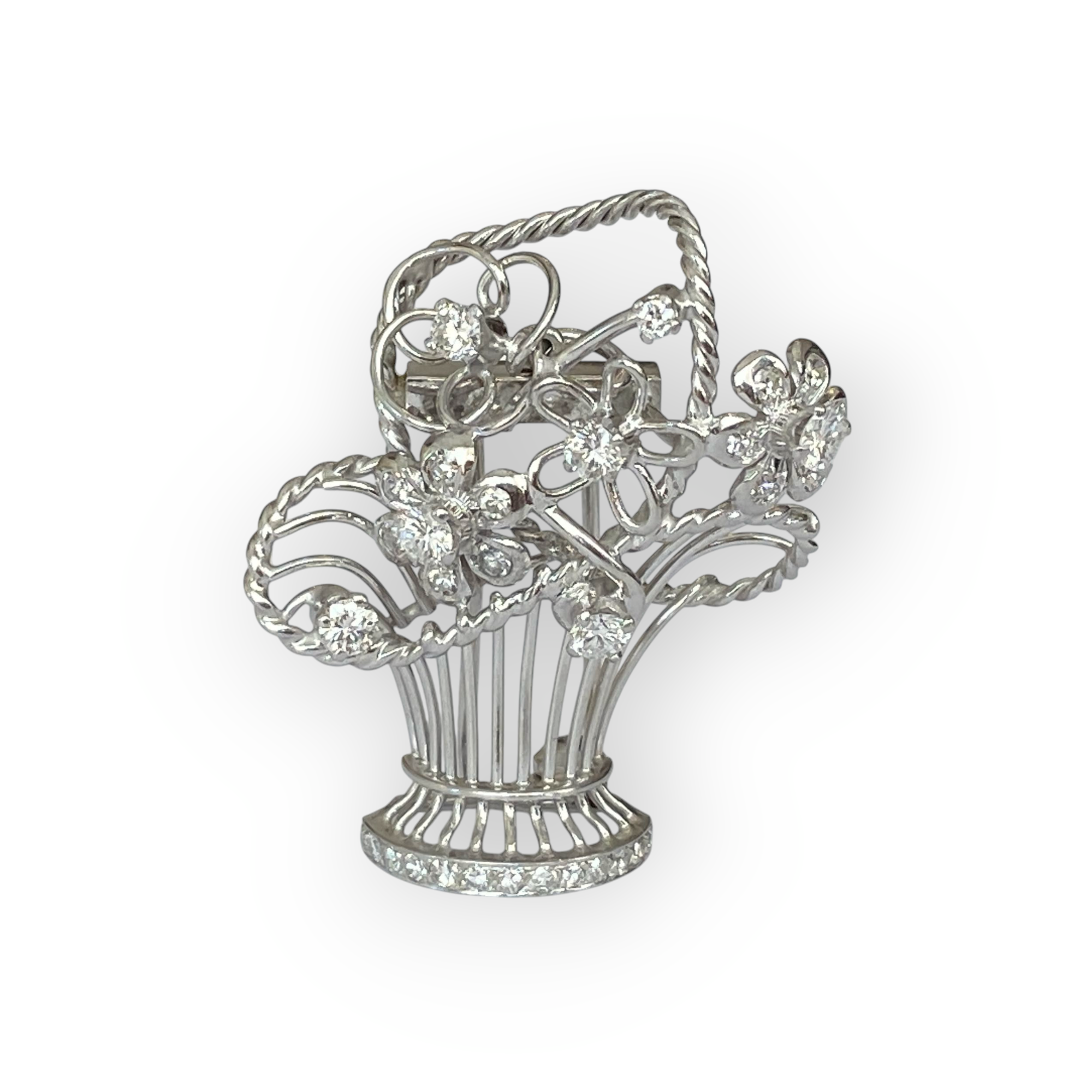 Late Art Deco 14K White Gold & Platinum Brooch/Pendant with Diamonds