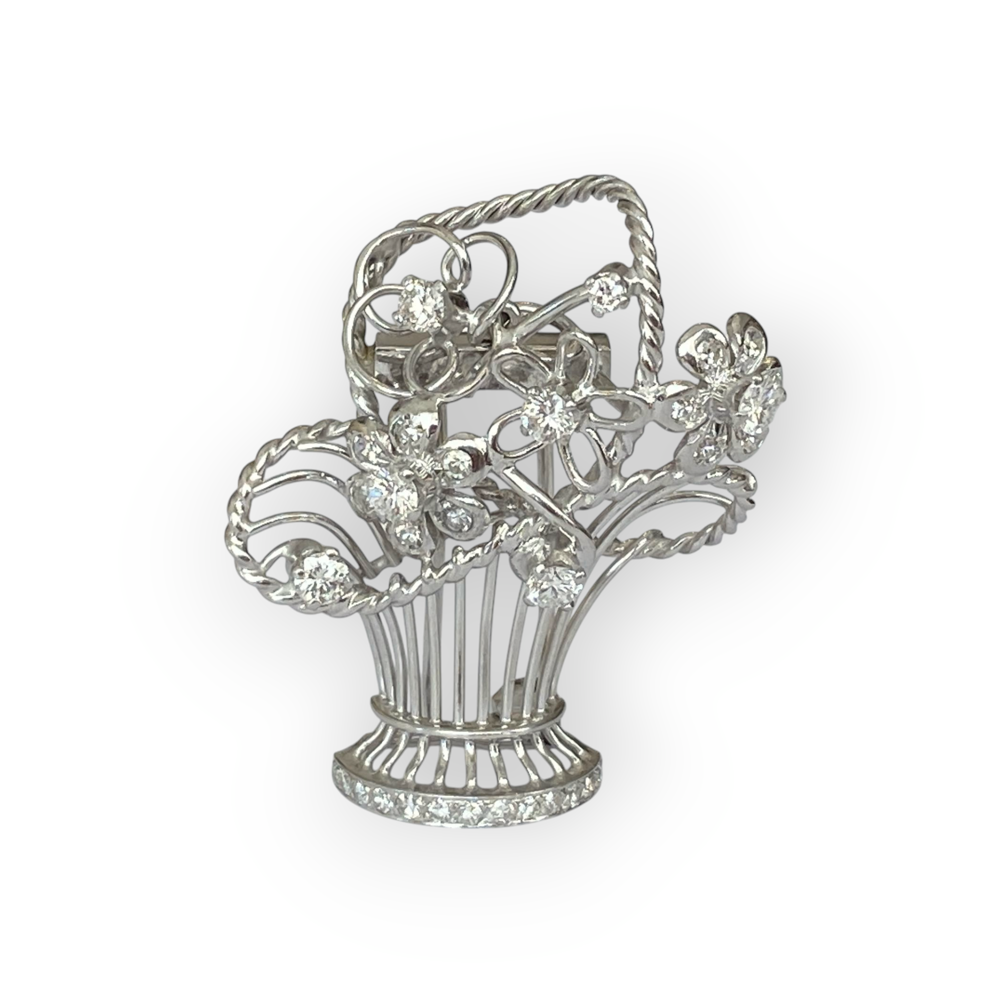 Late Art Deco 14K White Gold & Platinum Brooch/Pendant with Diamonds