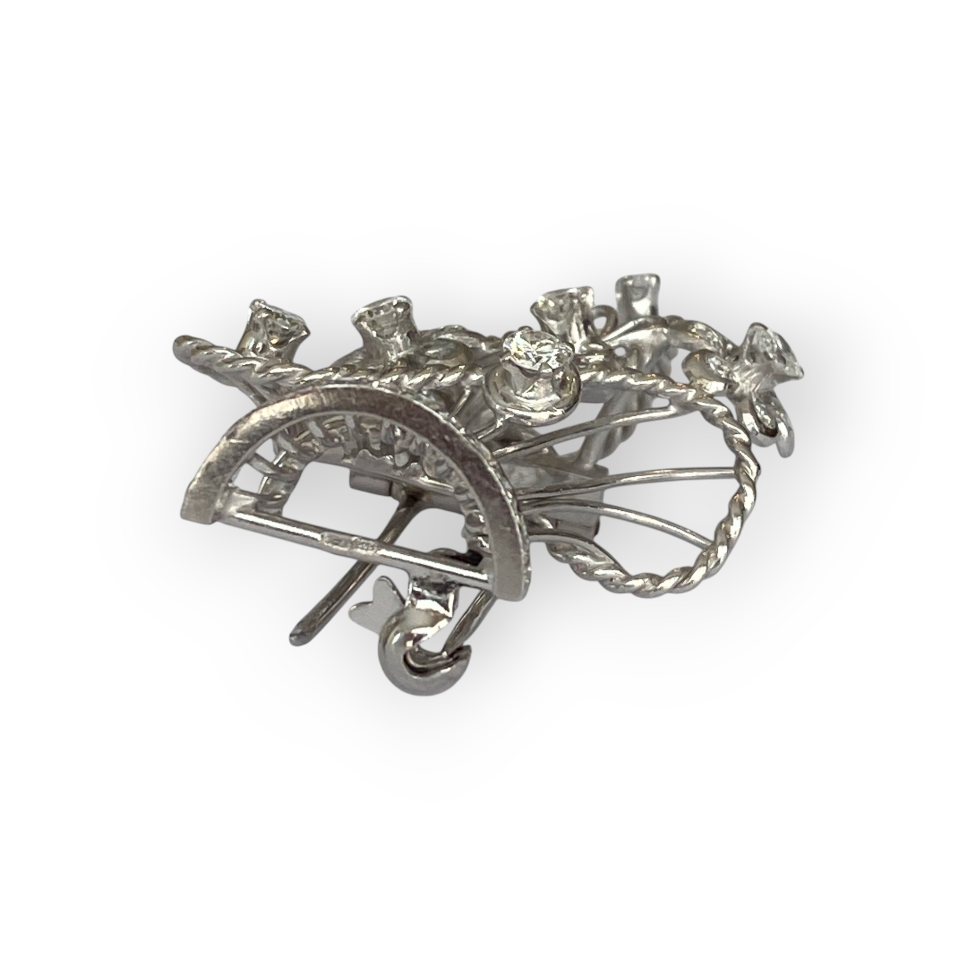 Late Art Deco 14K White Gold & Platinum Brooch/Pendant with Diamonds
