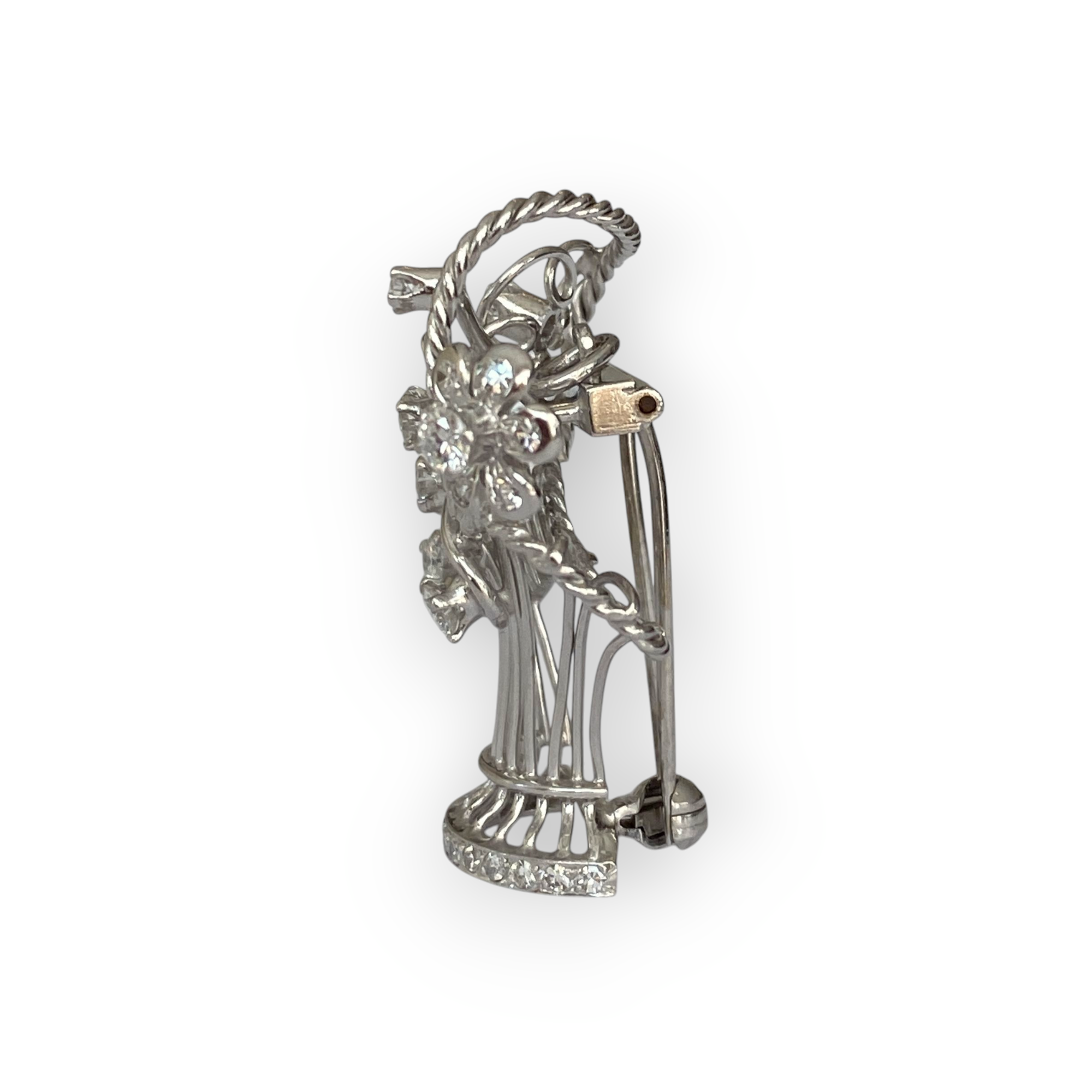 Late Art Deco 14K White Gold & Platinum Brooch/Pendant with Diamonds