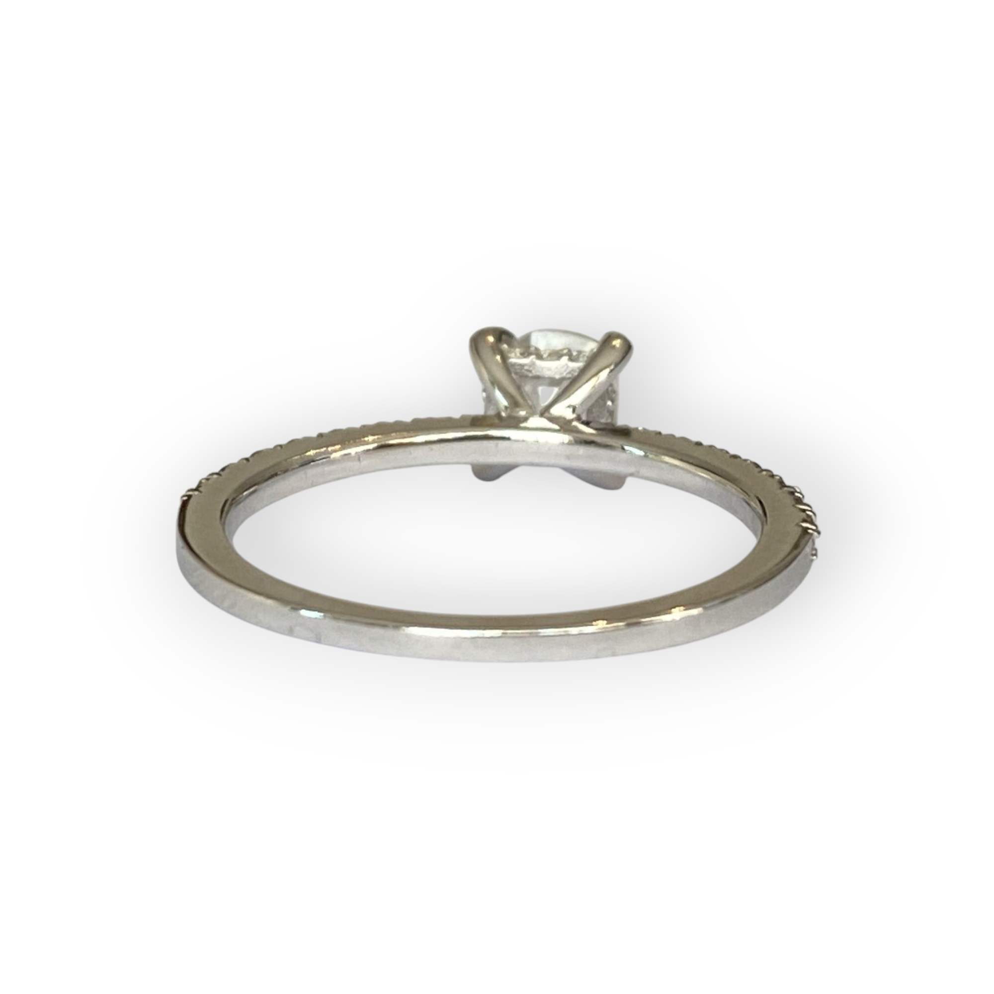 18K White Gold Solitaire Ring with 0.58 Ct Antique Cushion-Cut Diamond & Accent Diamonds