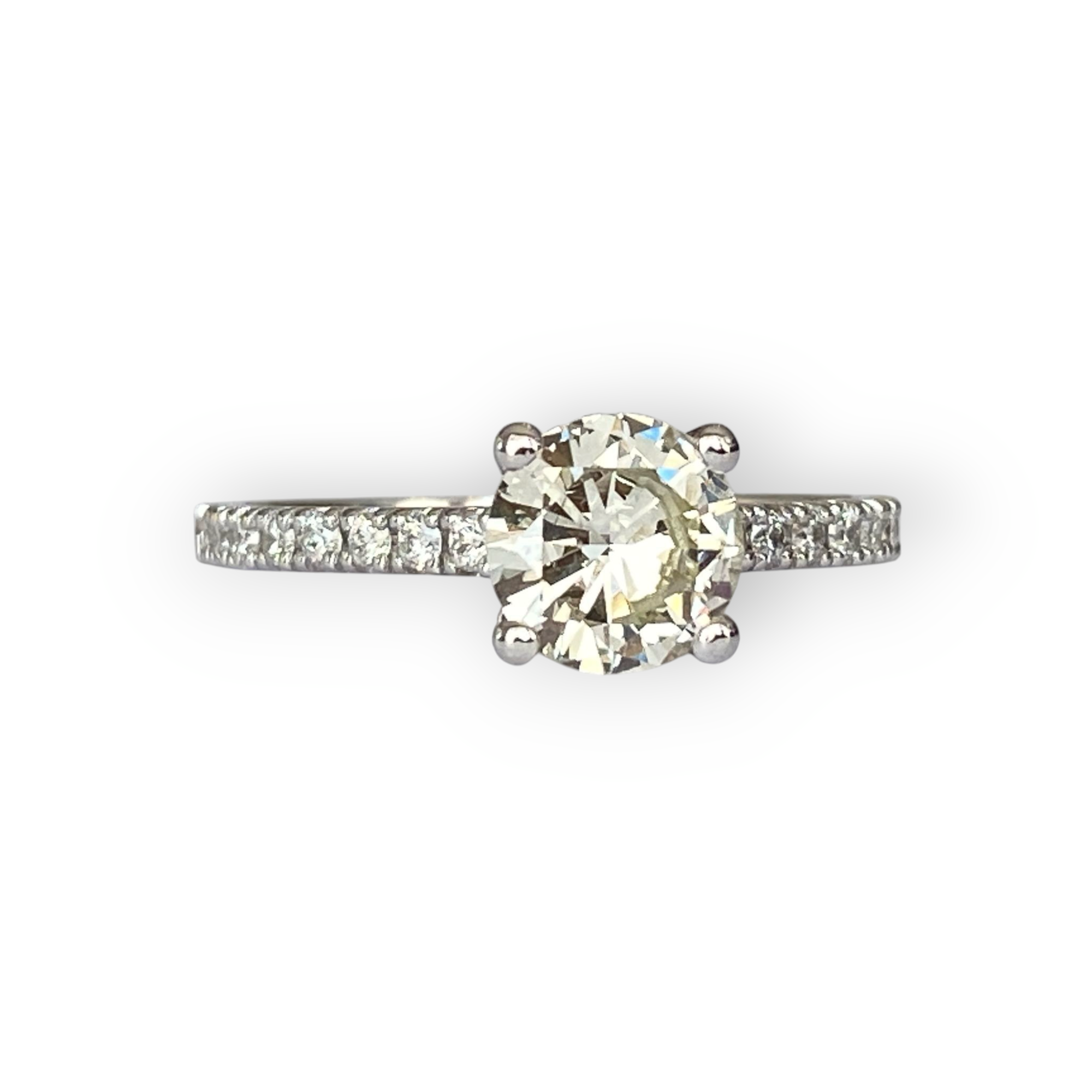 18K White Gold Solitaire Ring with 0.98 Ct Brilliant-Cut Diamond & Accent Diamonds