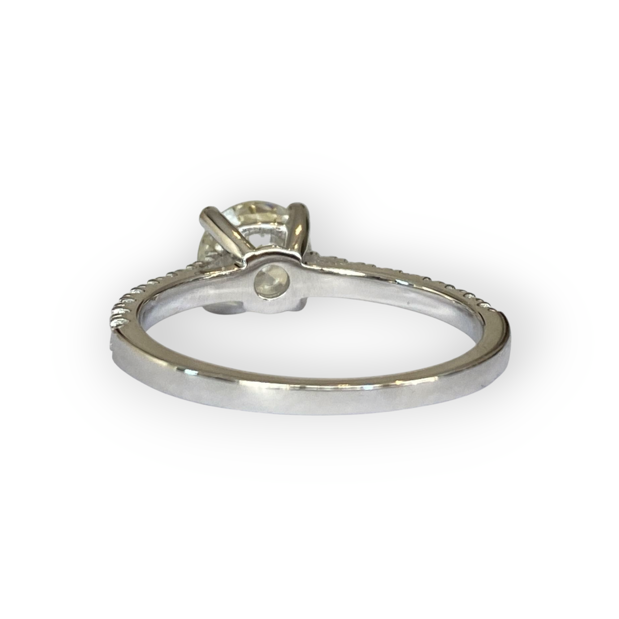 18K White Gold Solitaire Ring with 0.98 Ct Brilliant-Cut Diamond & Accent Diamonds