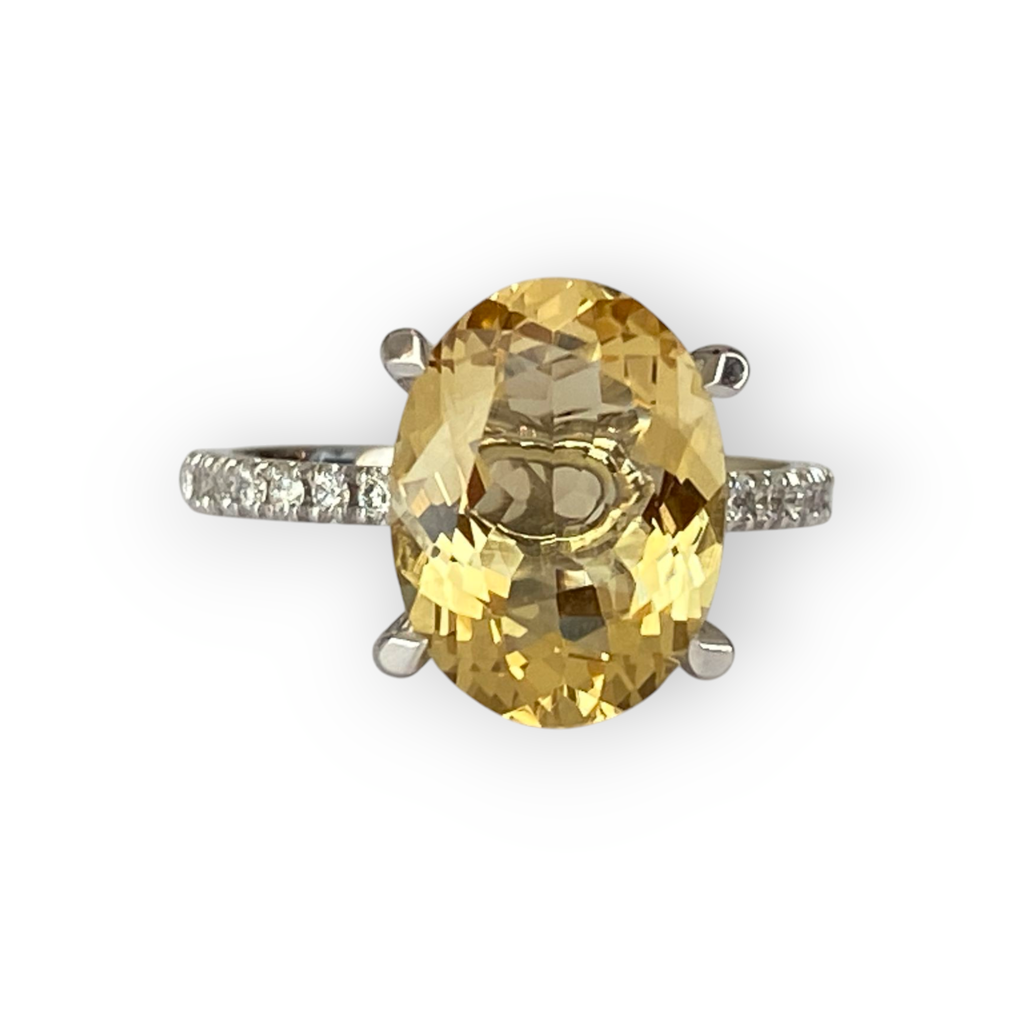 18K White Gold Cocktail Ring with 3.53 Ct Yellow Beryl & Diamonds