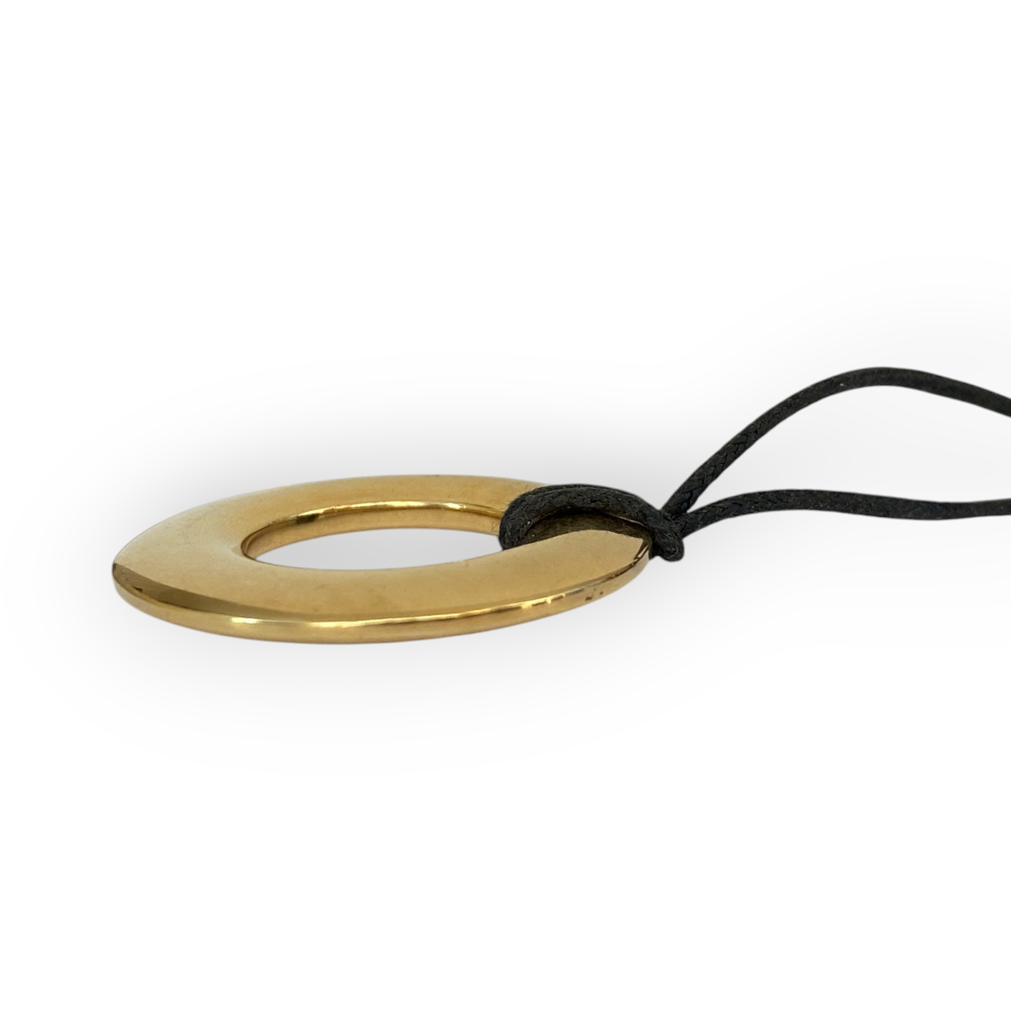 Pomellato Leather coord Necklace with 18K Yellow Gold Circular Pendant