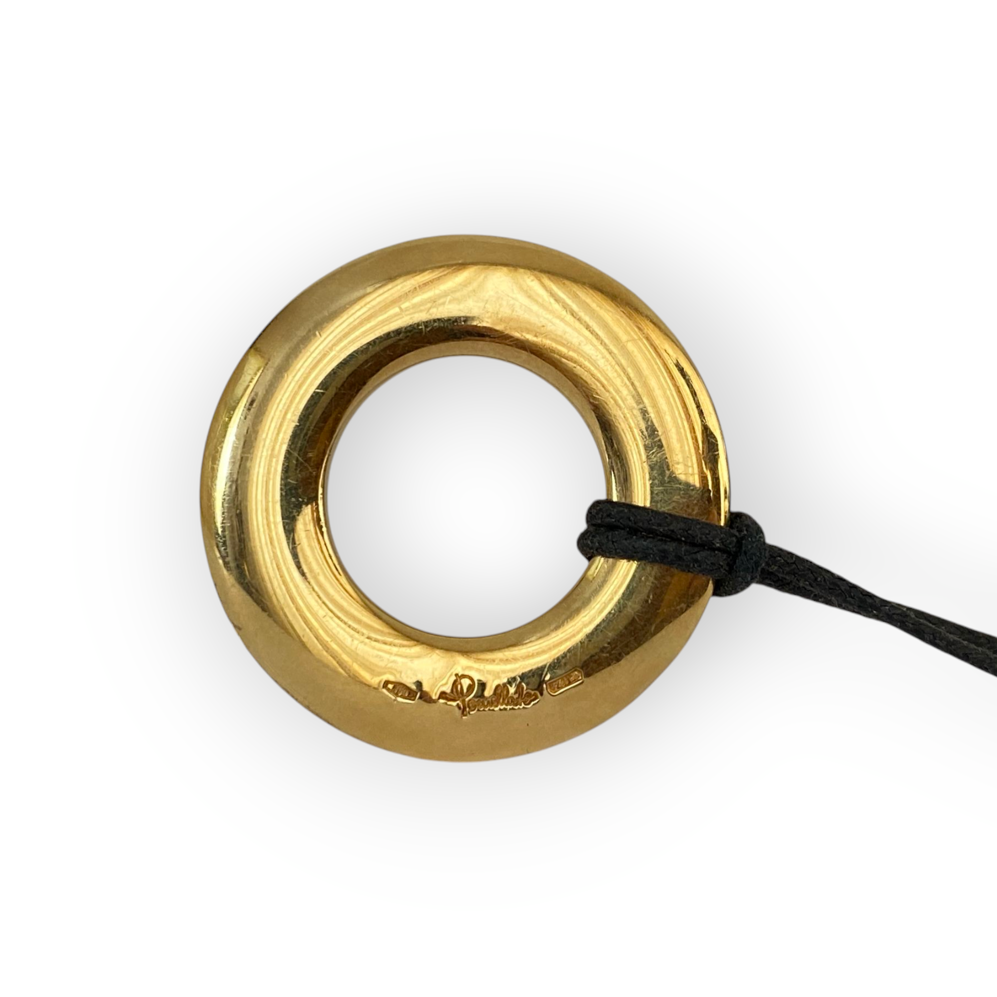 Pomellato Leather coord Necklace with 18K Yellow Gold Circular Pendant