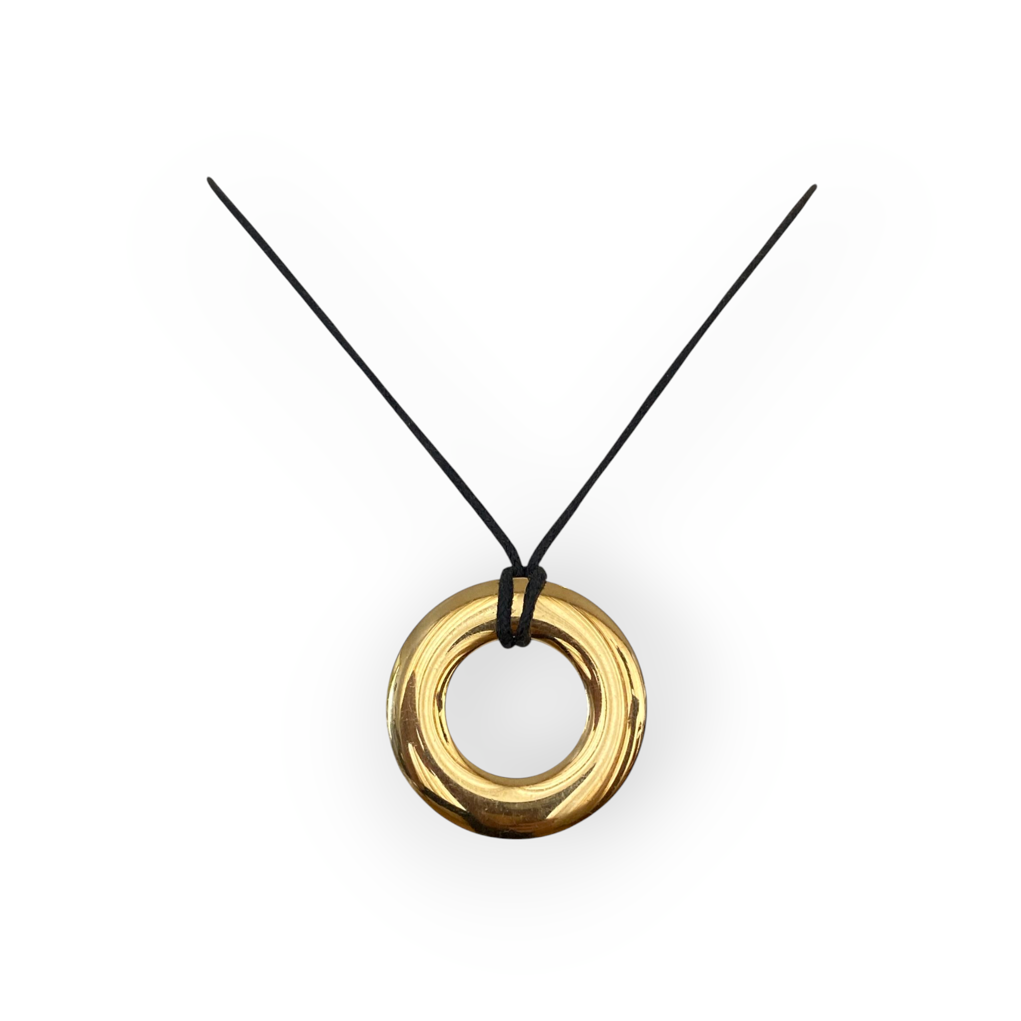 Pomellato Leather coord Necklace with 18K Yellow Gold Circular Pendant