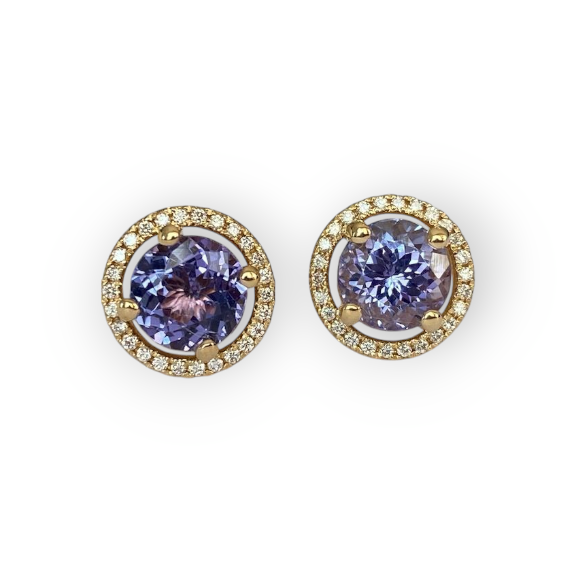 18K Yellow Gold Halo Ear Studs with 3.26 Ct Tanzanite & Diamonds