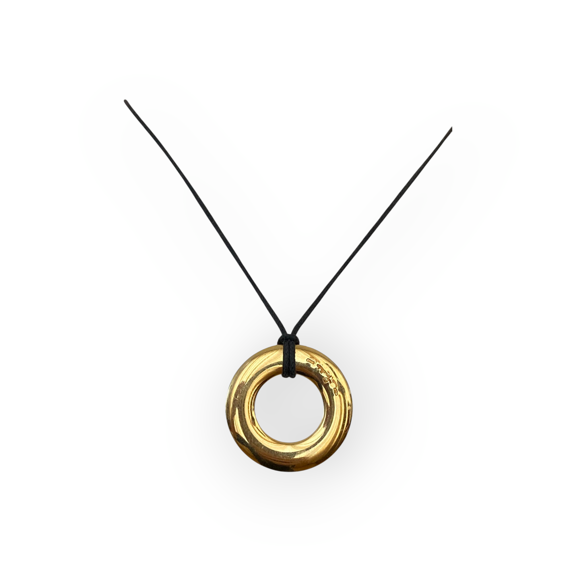 Pomellato Leather coord Necklace with 18K Yellow Gold Circular Pendant