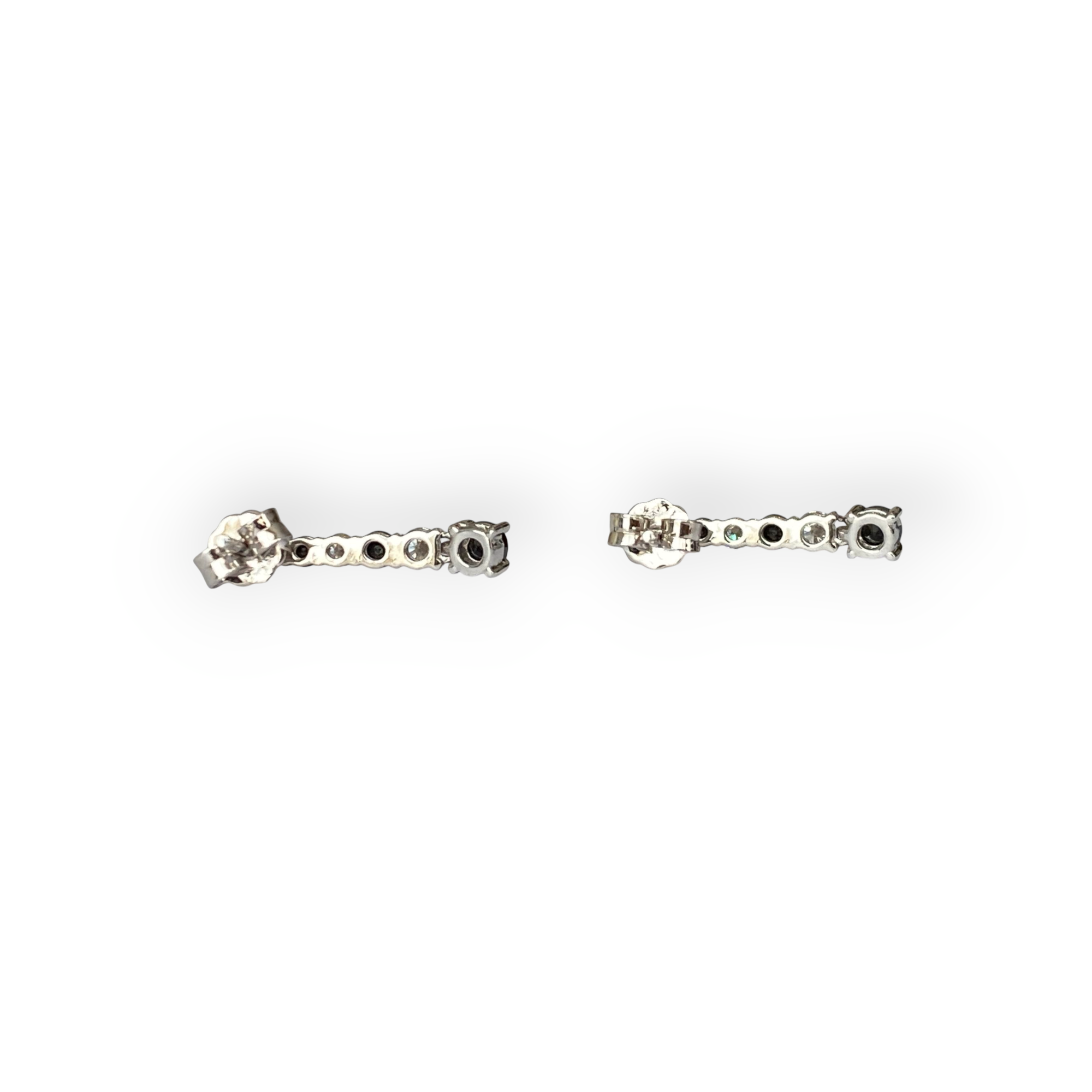 18K White Gold Dangle Ear Studs with White & Black Diamonds