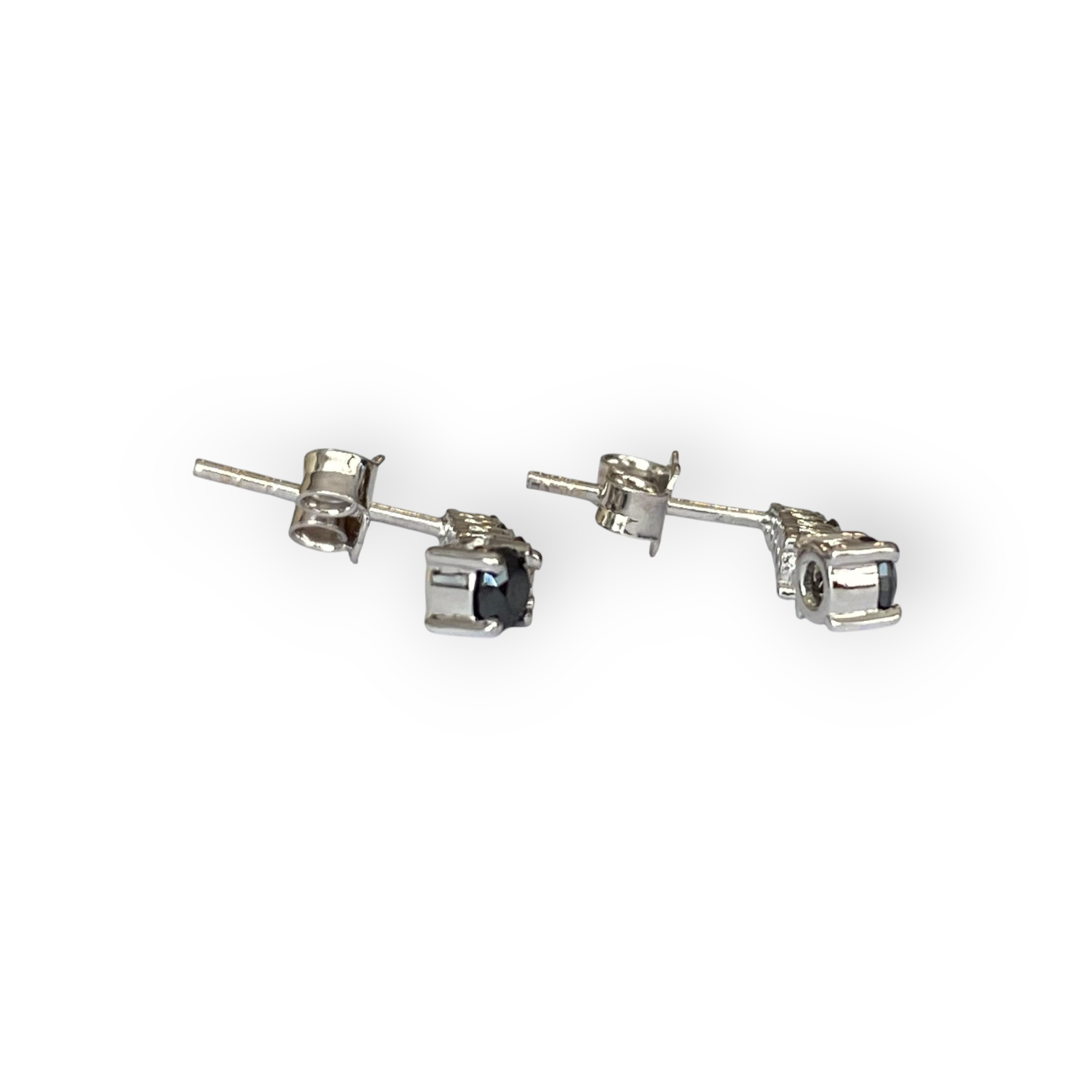 18K White Gold Dangle Ear Studs with White & Black Diamonds