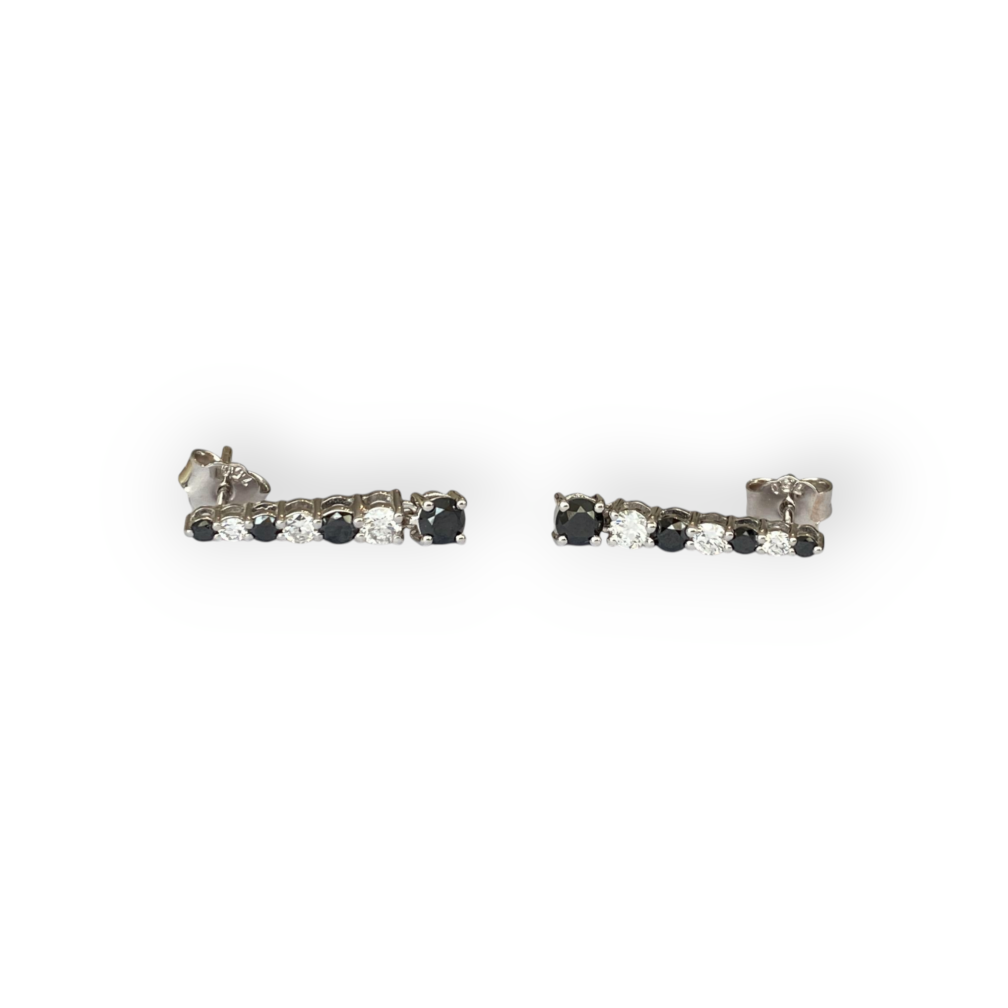 18K White Gold Dangle Ear Studs with White & Black Diamonds