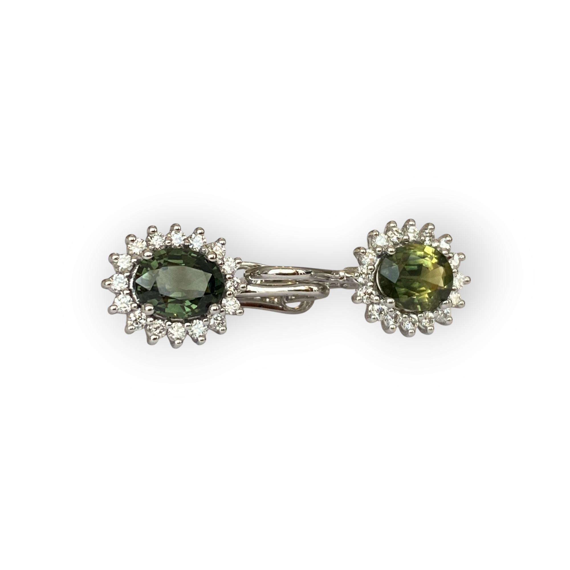 18K White Gold Drop Earrings with 3.00 Ct Green Sapphires & Diamonds