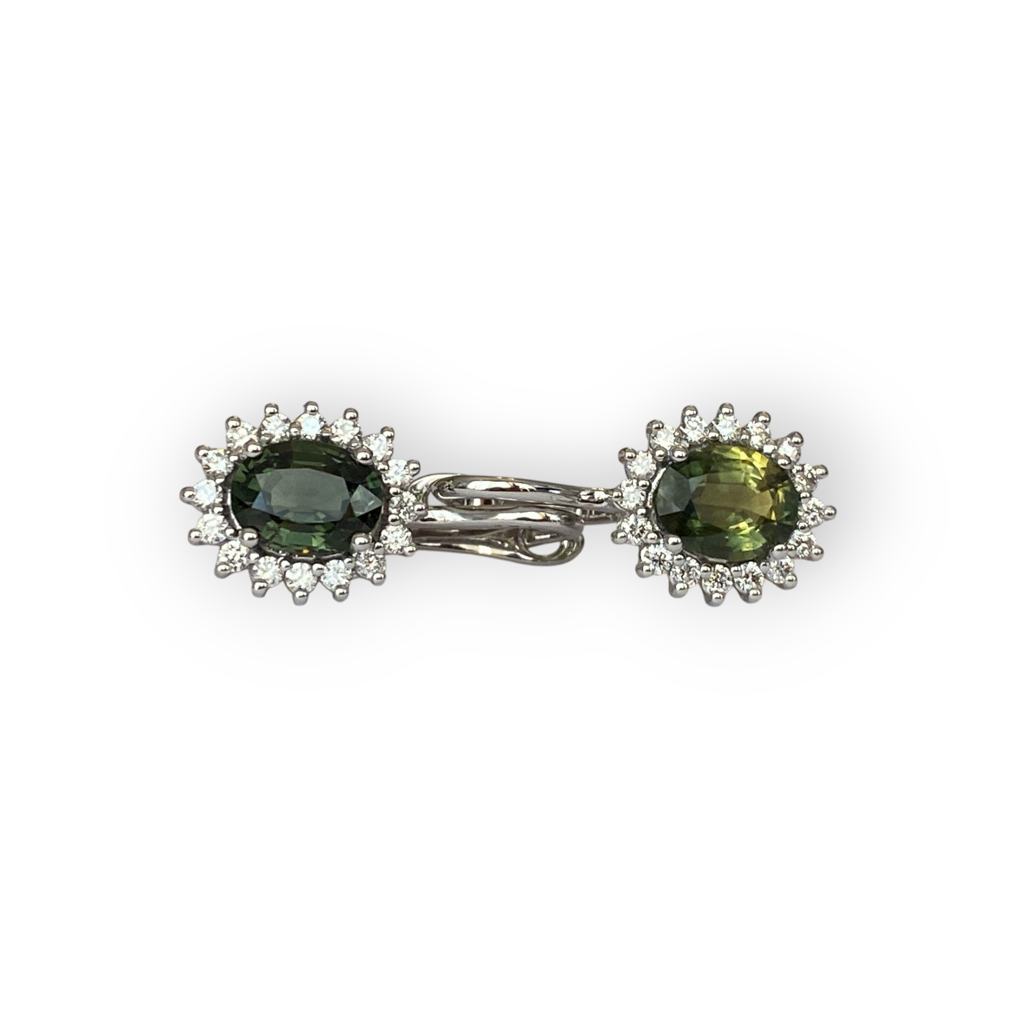 18K White Gold Drop Earrings with 3.00 Ct Green Sapphires & Diamonds