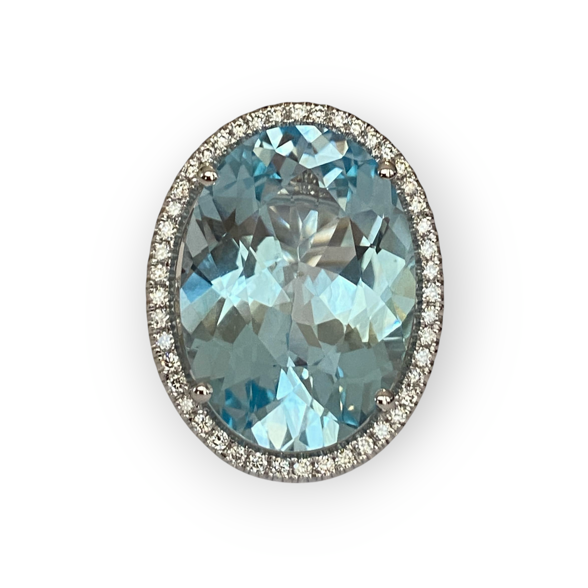 Certified hand made 34 Ct Sky Blue Topaz & Diamond Cocktail Ring in White Gold