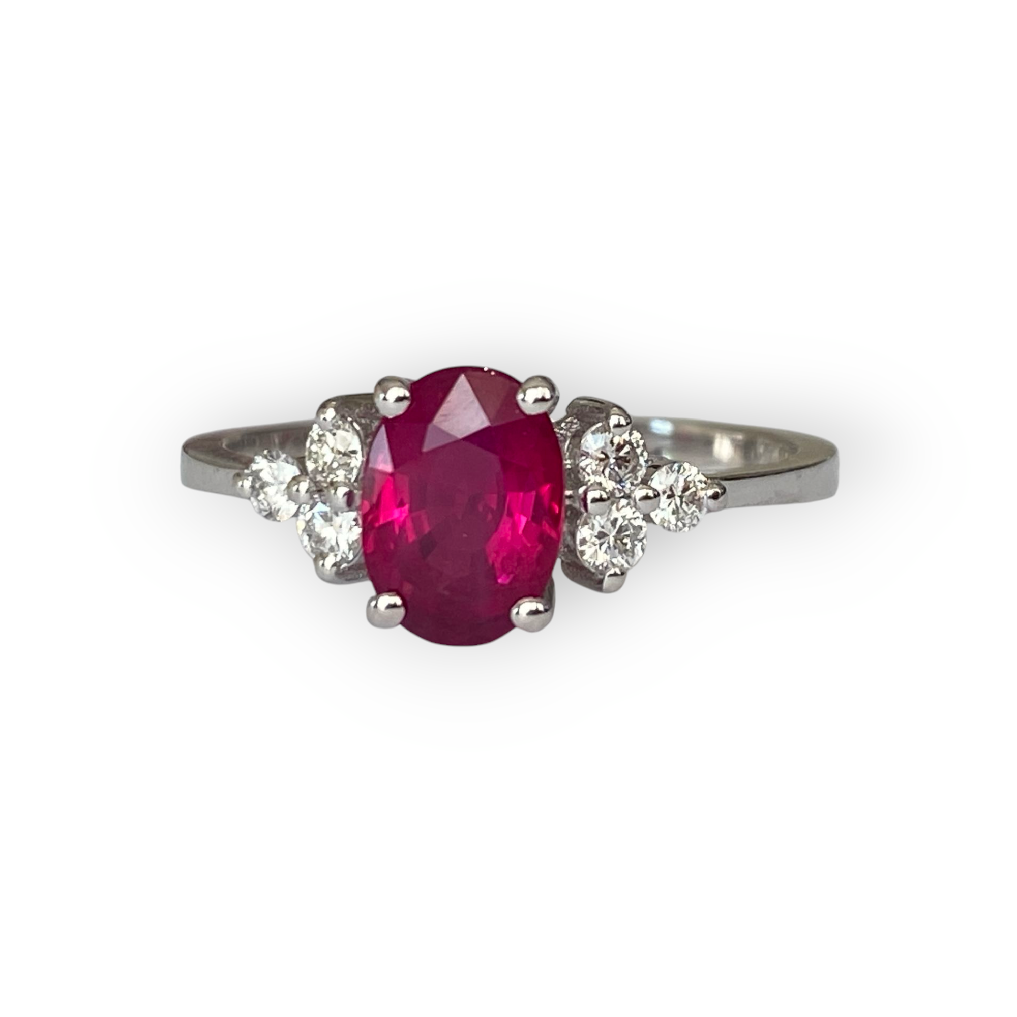 Certified 18K White Gold Engagement Ring with 1.23 ct Ruby & Diamonds