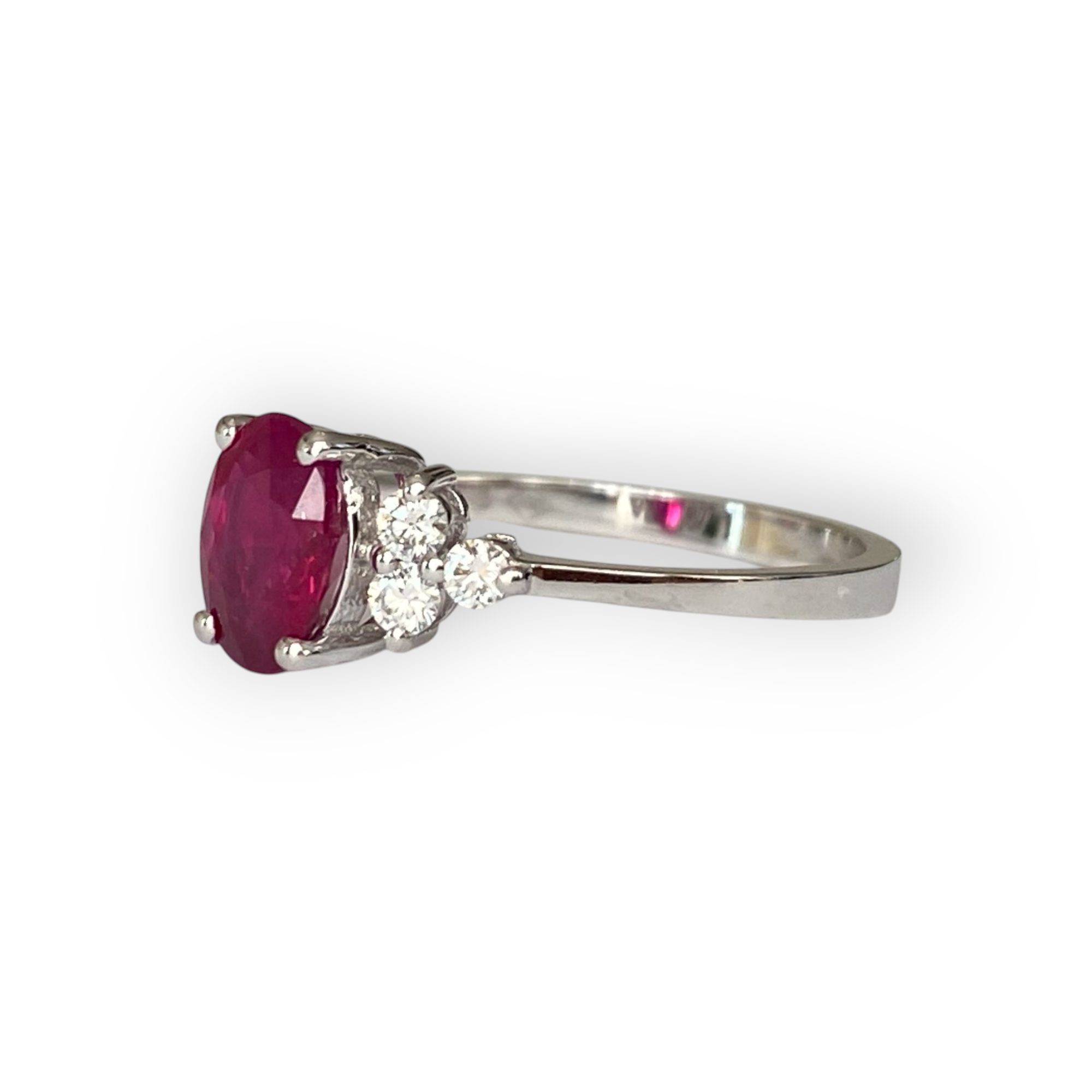 Certified 18K White Gold Engagement Ring with 1.23 ct Ruby & Diamonds