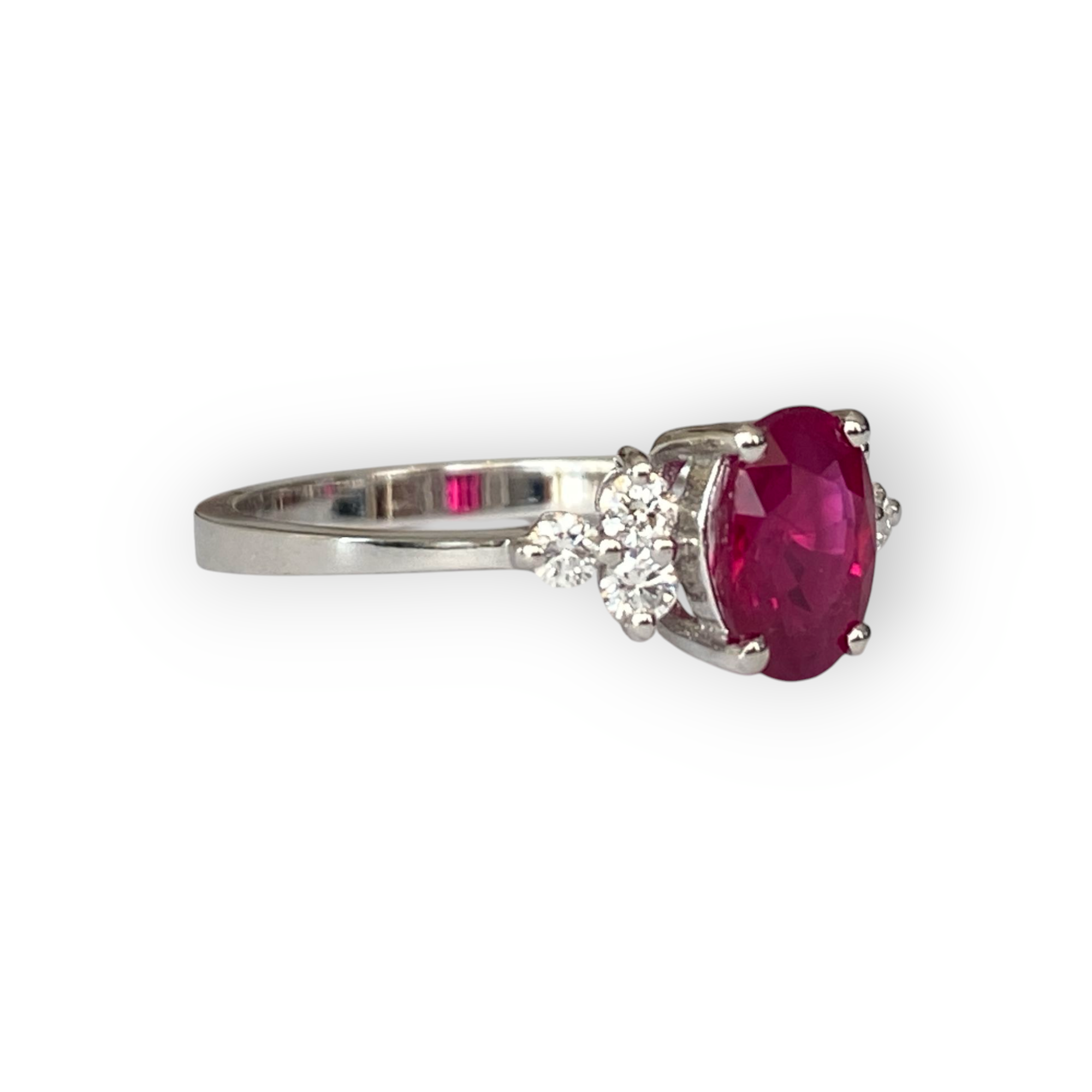 Certified 18K White Gold Engagement Ring with 1.23 ct Ruby & Diamonds