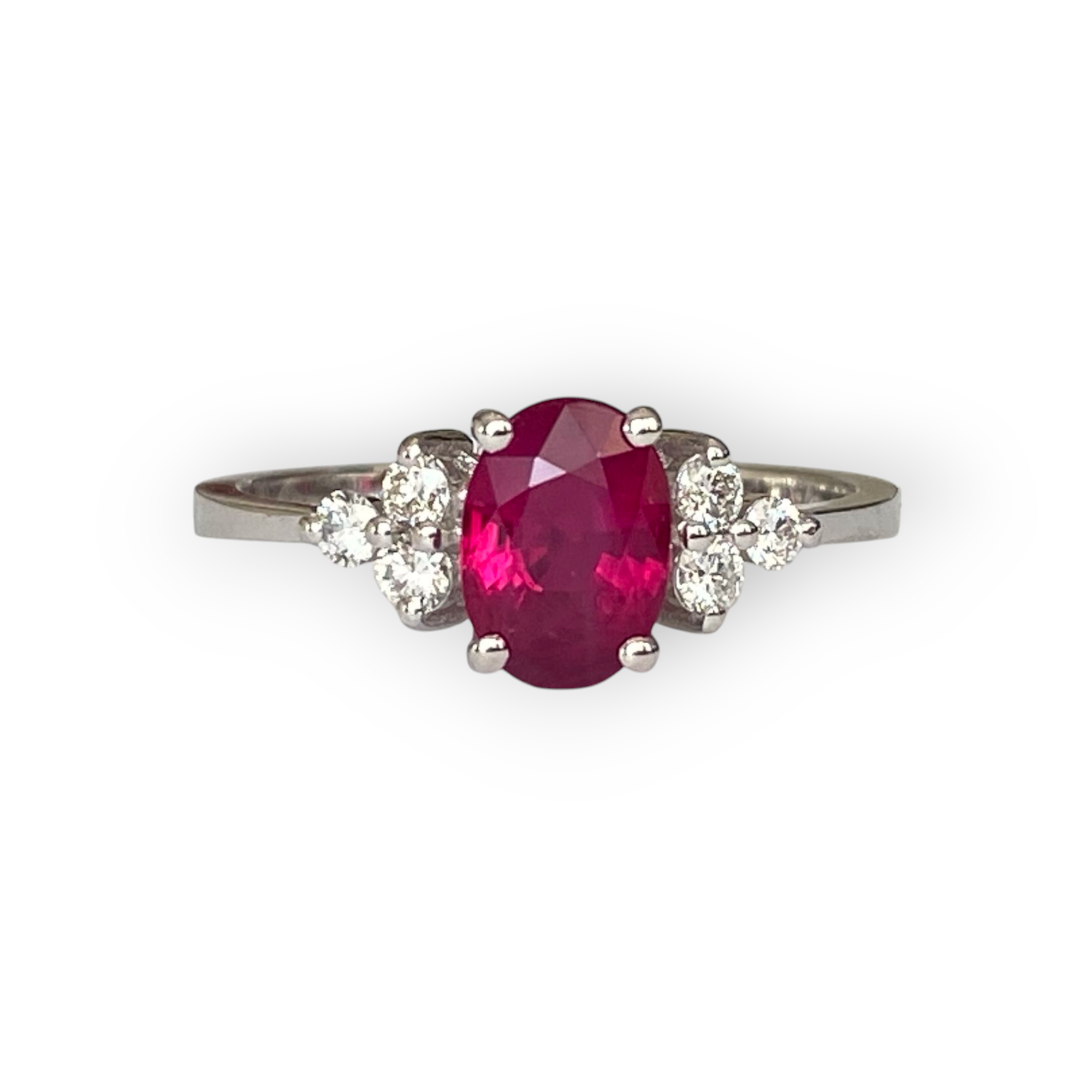Certified 18K White Gold Engagement Ring with 1.23 ct Ruby & Diamonds