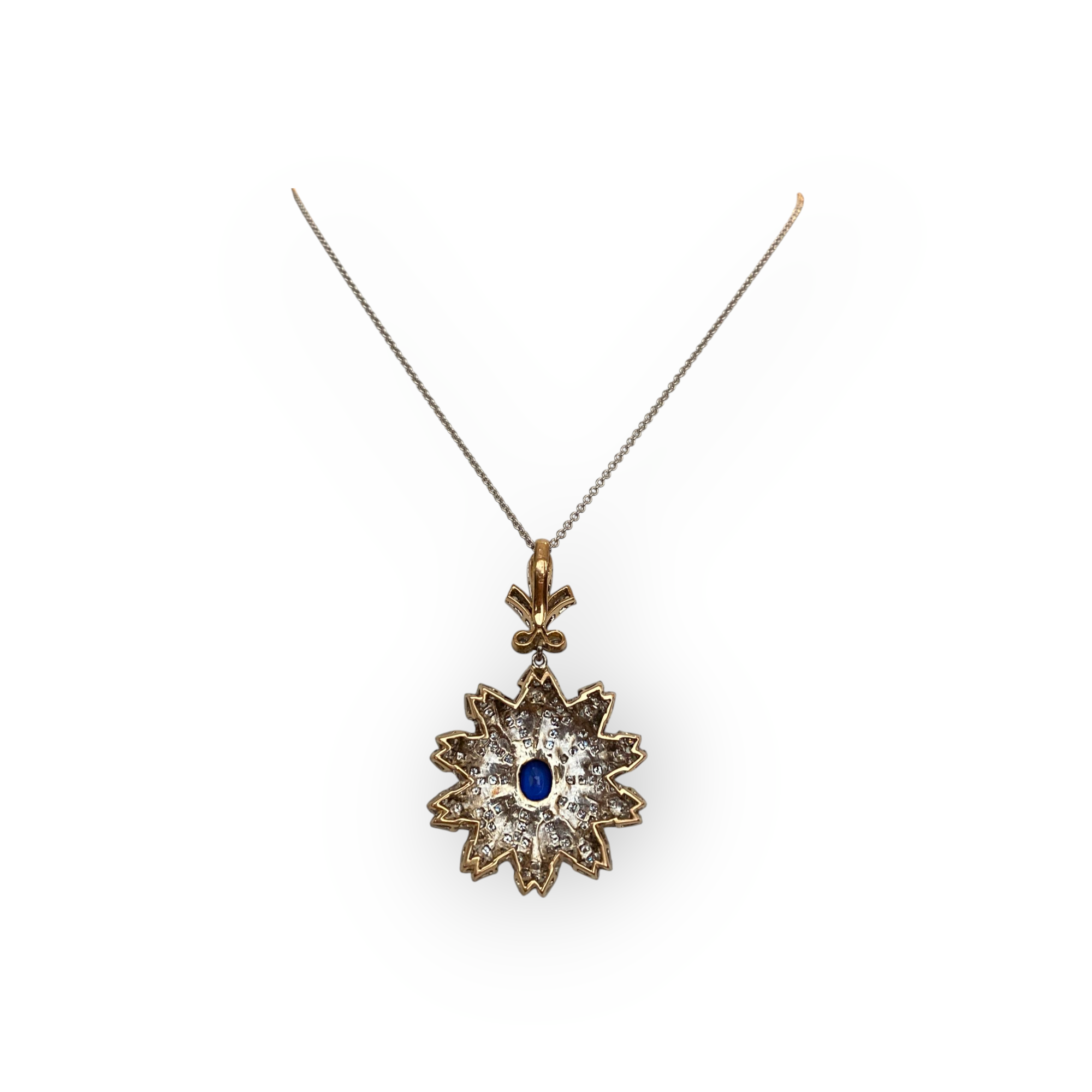 Vintage Gold Necklace with Pendant – 1.00 Ct Sapphire & Diamonds