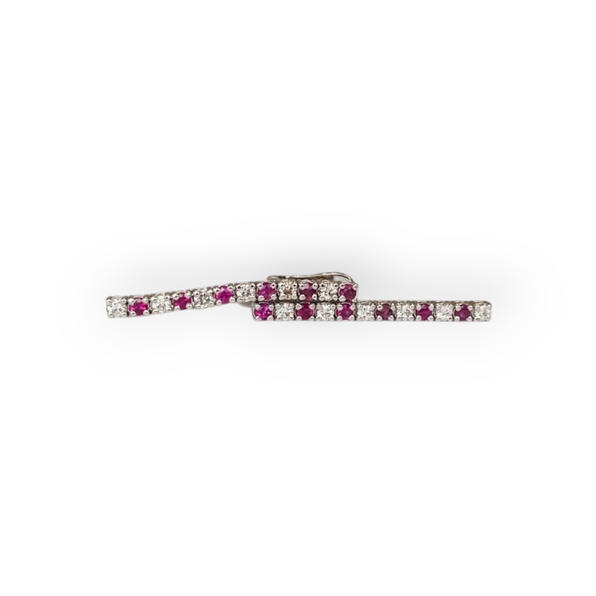 White  18 kt Gold Hanging Stud Earrings with Diamonds & Rubies