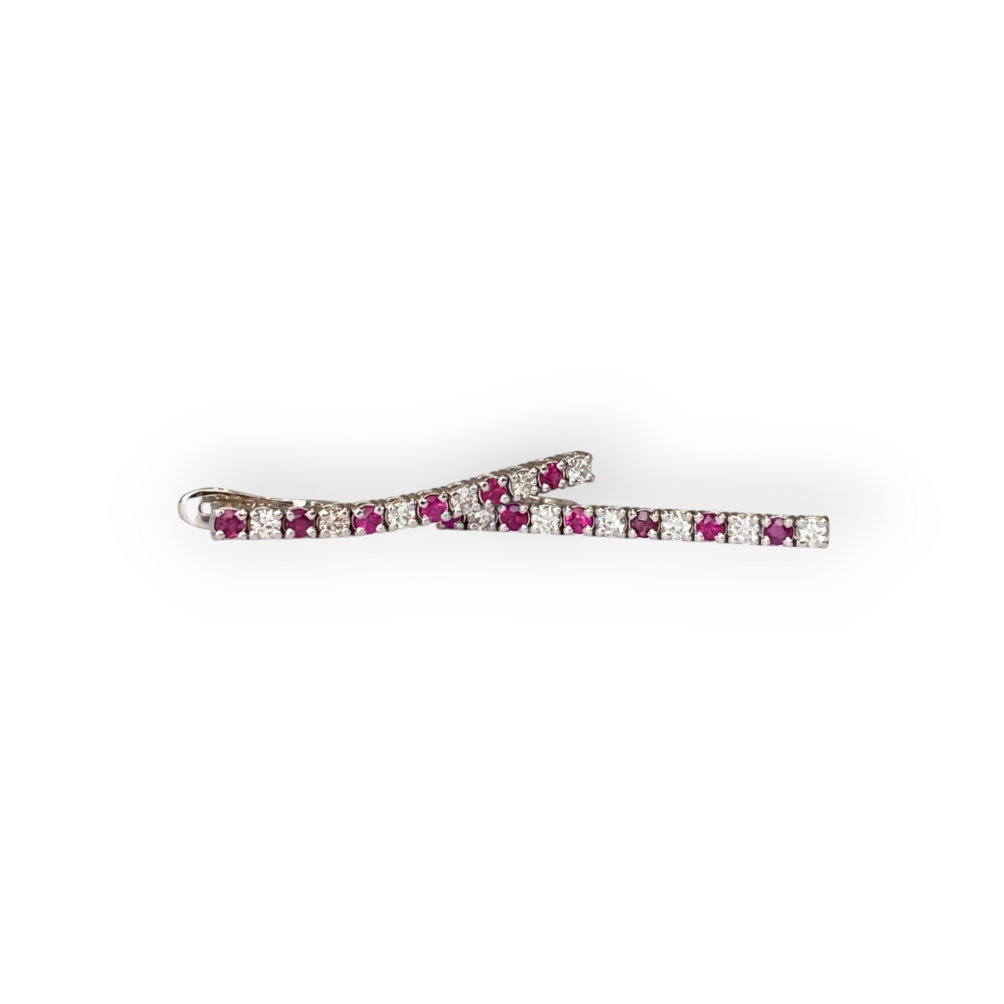 White  18 kt Gold Hanging Stud Earrings with Diamonds & Rubies