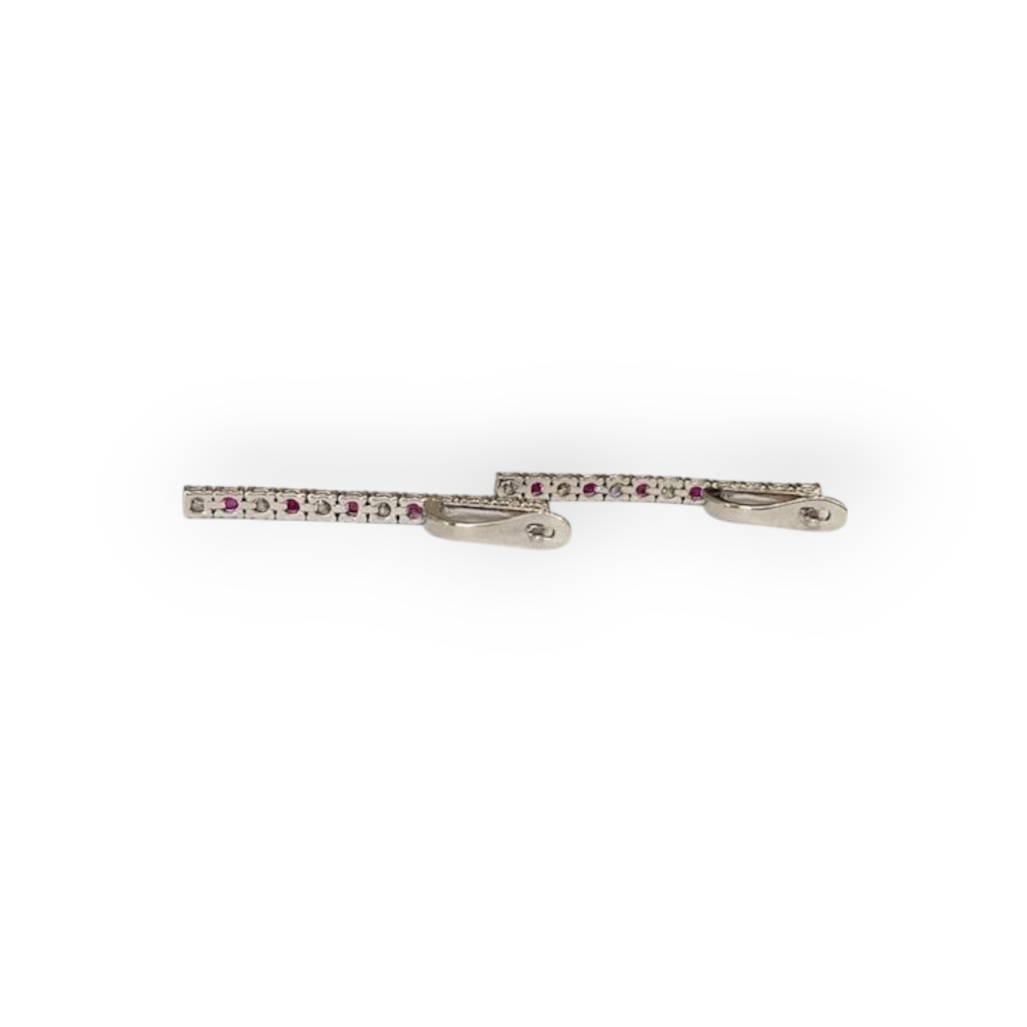 White  18 kt Gold Hanging Stud Earrings with Diamonds & Rubies