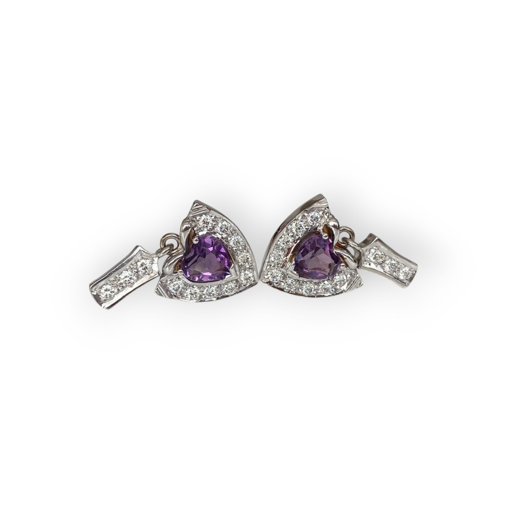 Vintage 18K White Gold Diamond Dangle Earrings with Amethyst
