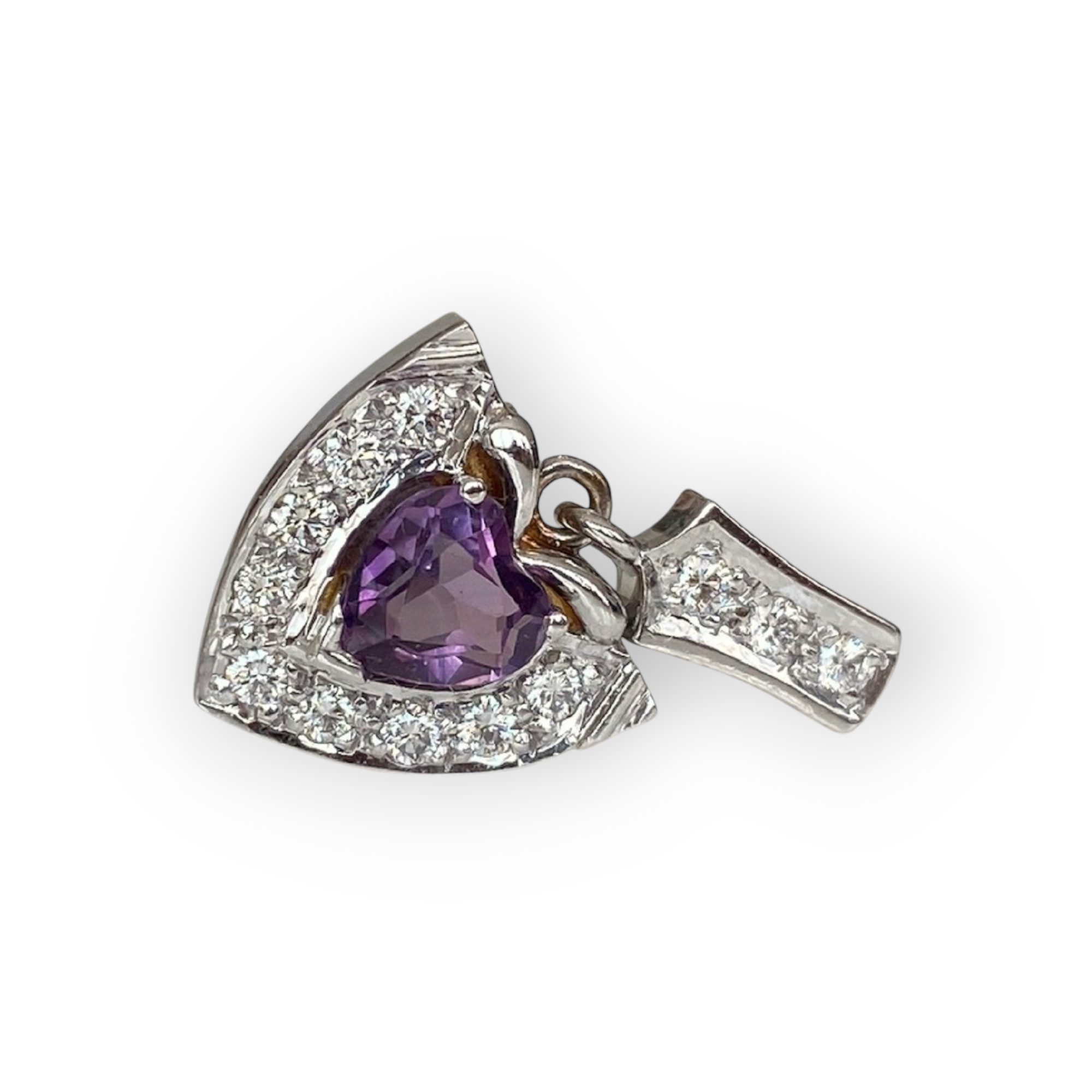 Vintage 18K White Gold Diamond Dangle Earrings with Amethyst