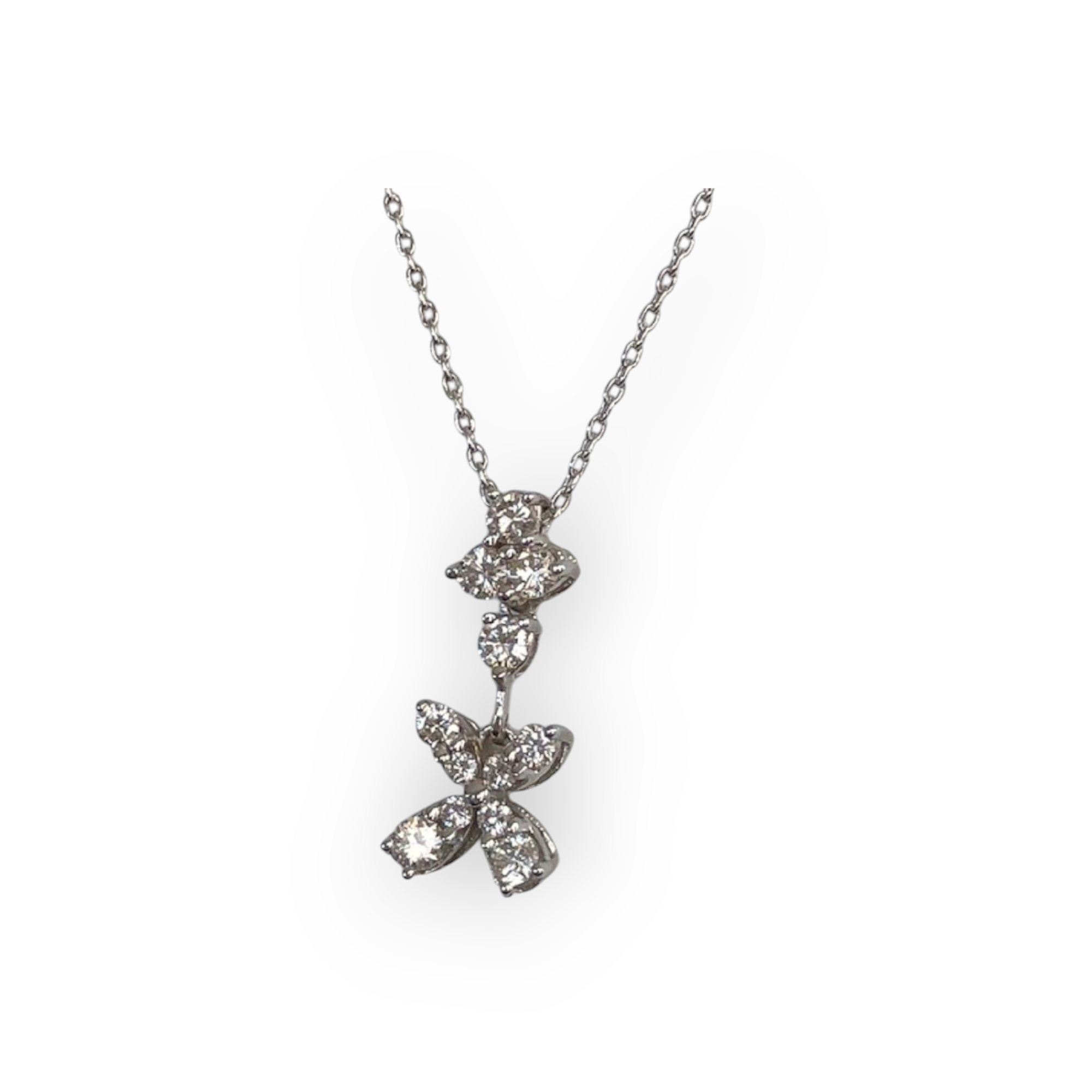 18K White Gold Necklace with Flower Pendant & Diamonds