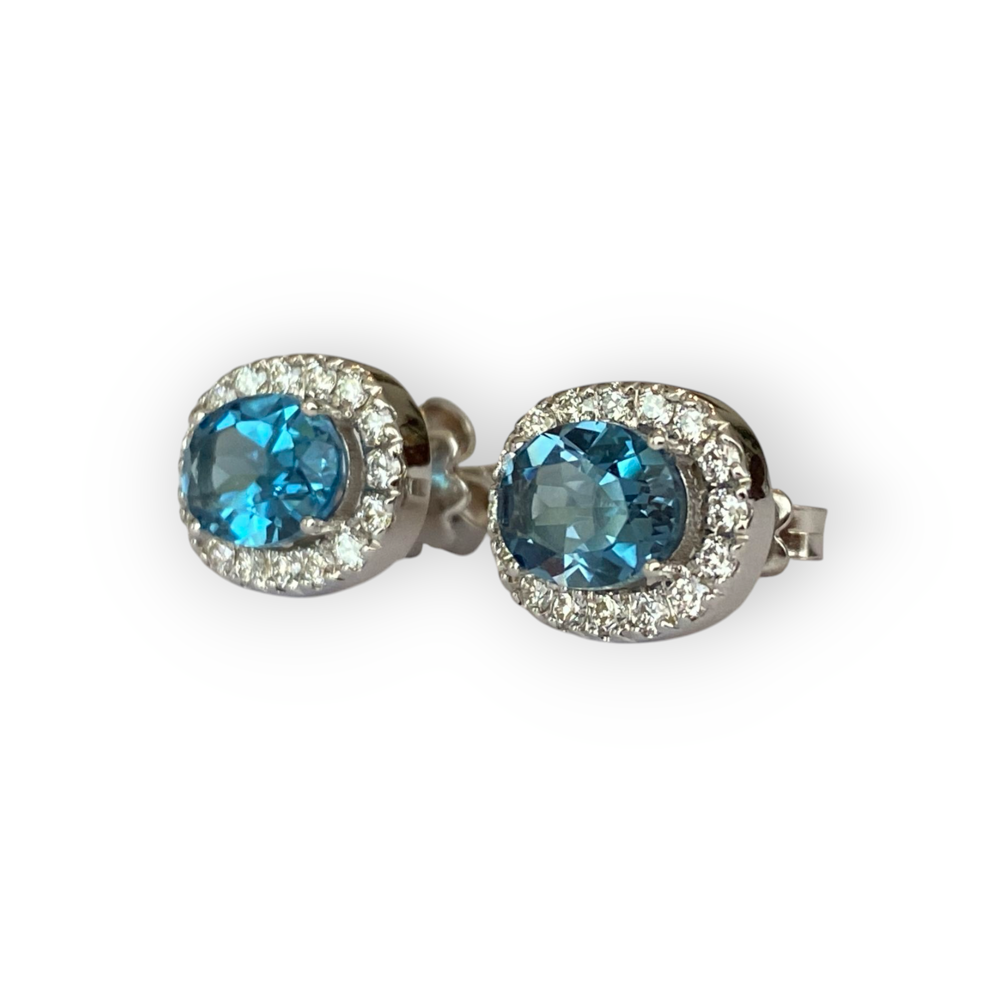 18K White Gold Stud Earrings with London Blue Topaz & Diamonds