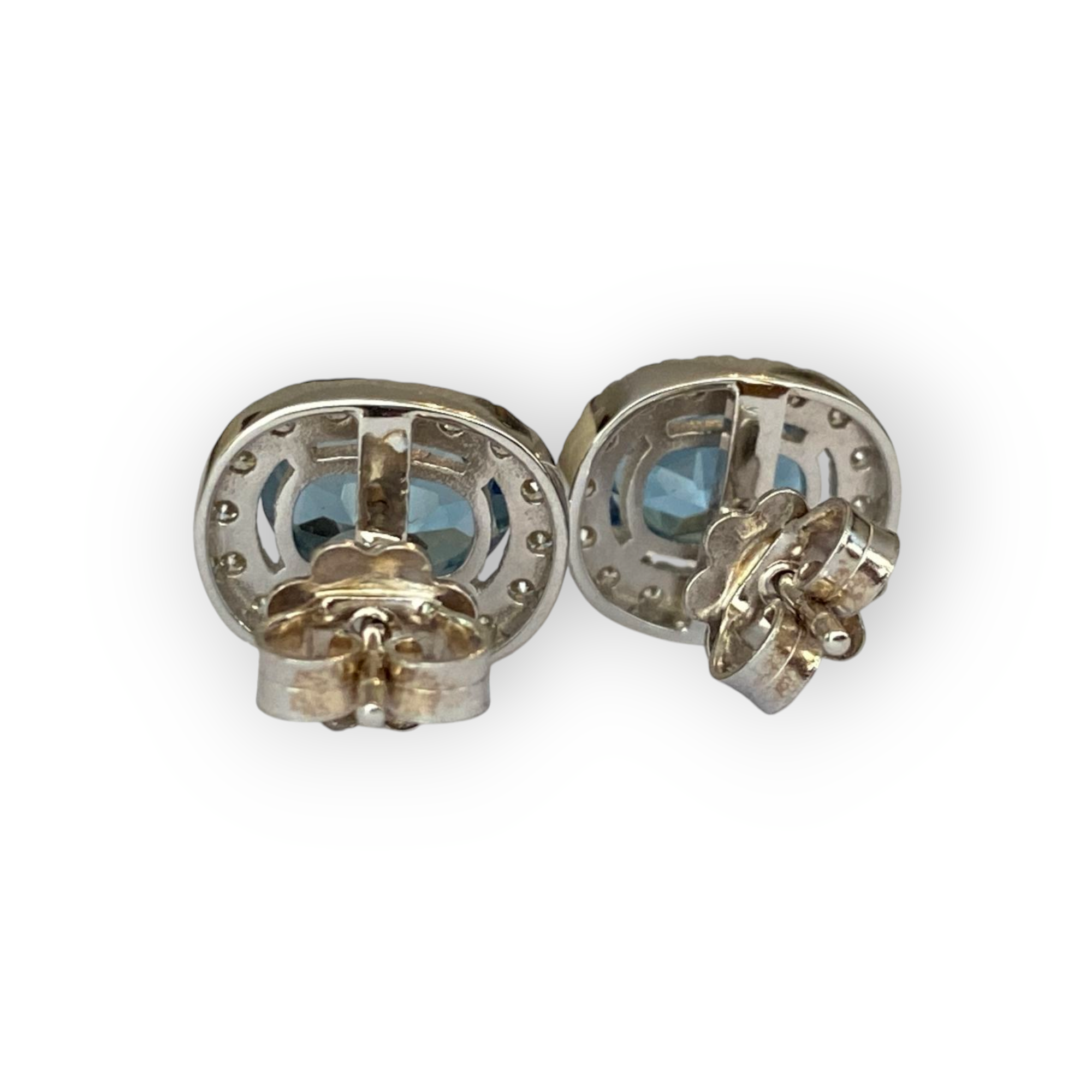 18K White Gold Stud Earrings with London Blue Topaz & Diamonds