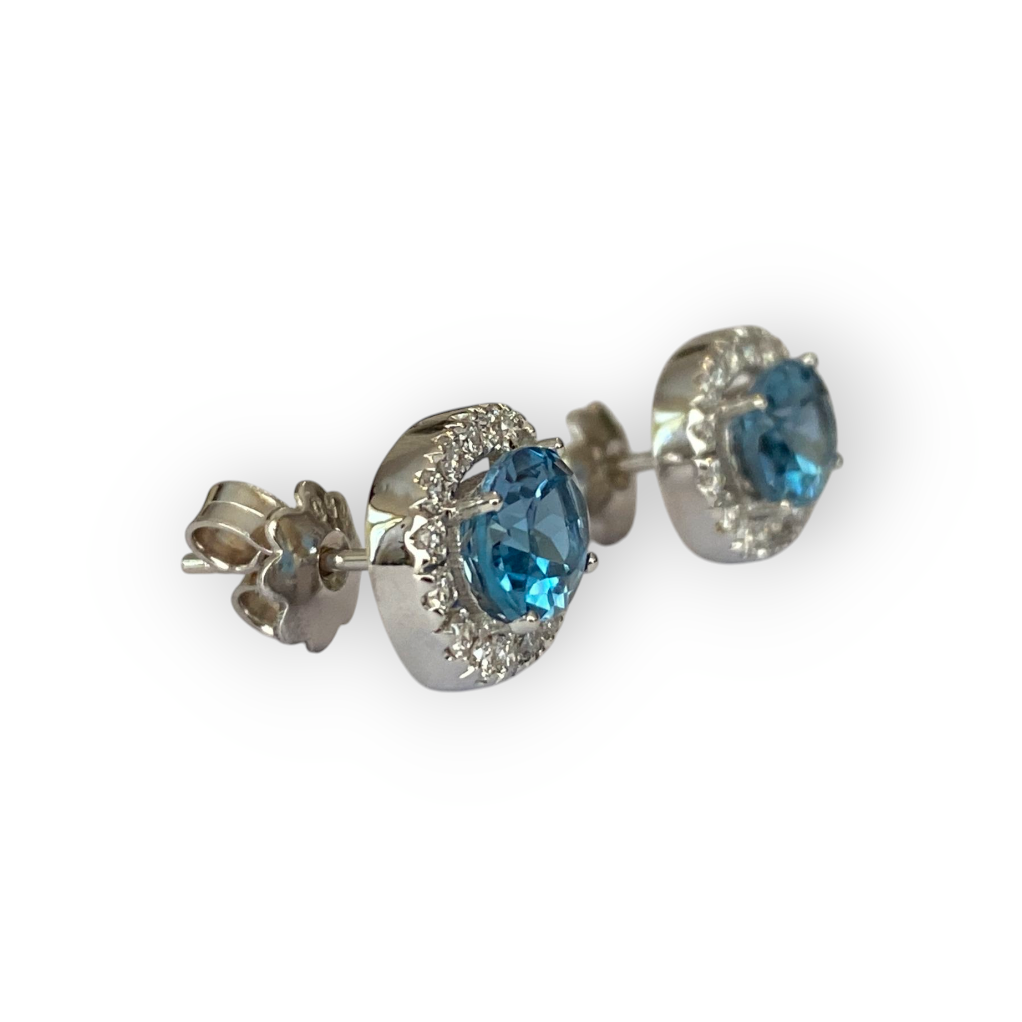 18K White Gold Stud Earrings with London Blue Topaz & Diamonds