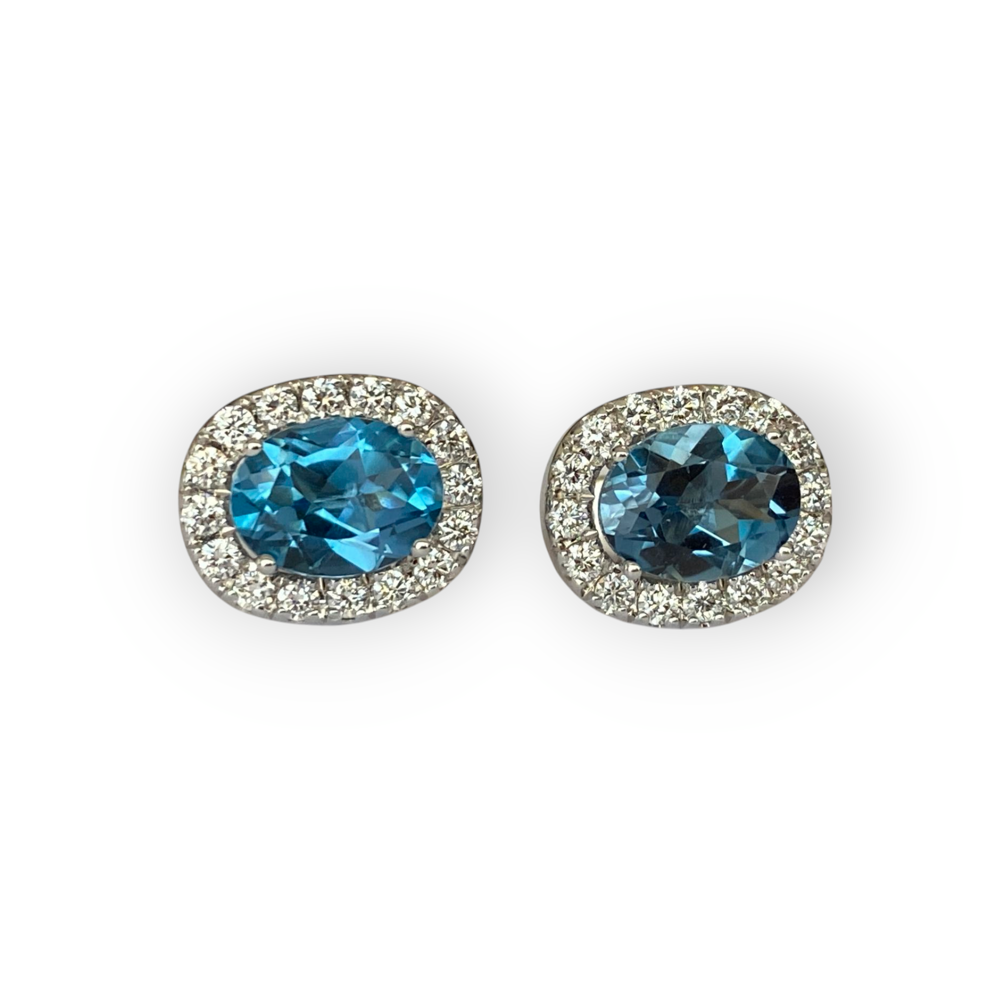 18K White Gold Stud Earrings with London Blue Topaz & Diamonds